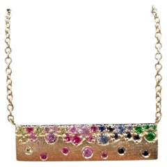 Rainbow Confetti Bar Necklace in 14kt Yellow Gold, Multi Sapphire Scattered