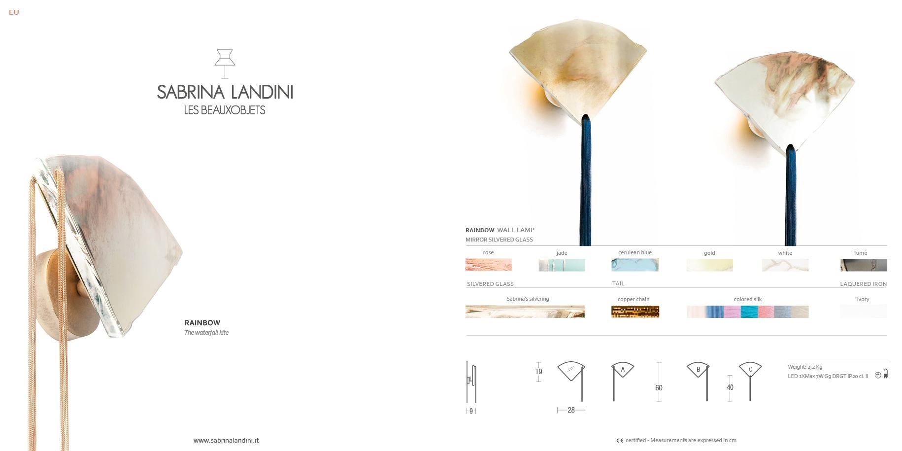 “Rainbow” Contemporary Wall lamp, Sabrina Silvered Glass, Brass, brass tail In New Condition For Sale In Pietrasanta, IT