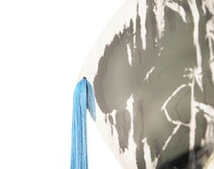 “Rainbow” Contemporary Wall Sconce, Fumé Silvered Glass, Brass, Blue Silk Tail