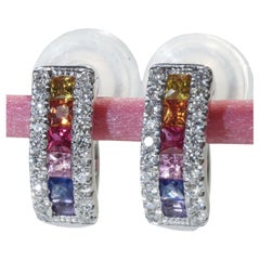Rainbow Creoles with Bar of colored Saphires, Rubies, Amethyst and Brilliants