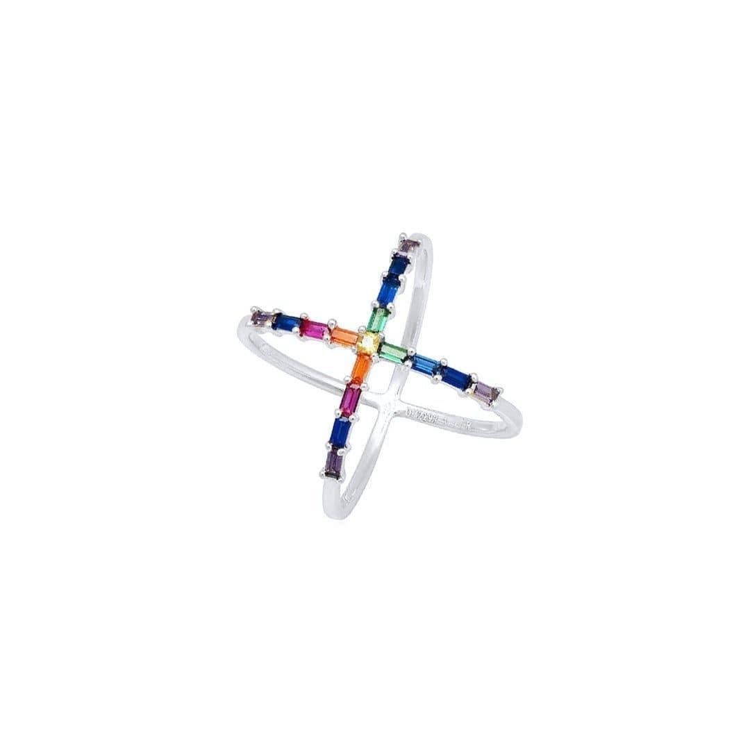 Bague en argent en forme de croix arc-en-ciel Neuf - En vente à Montreux, CH