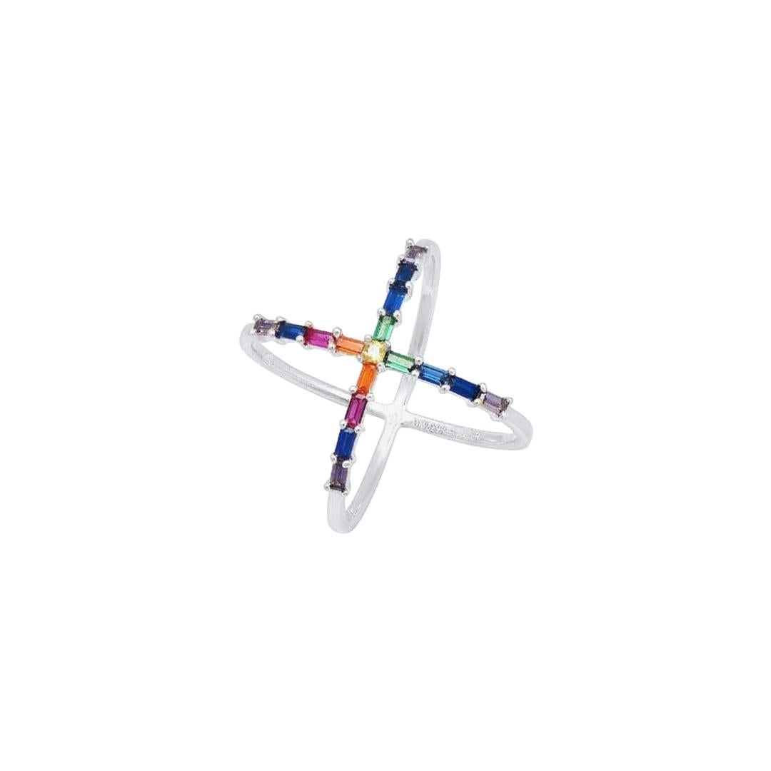 Rainbow Cross Silver Ring For Sale