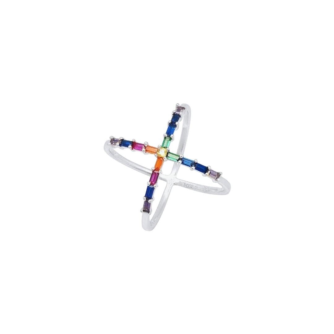 Rainbow Cross Silver Ring