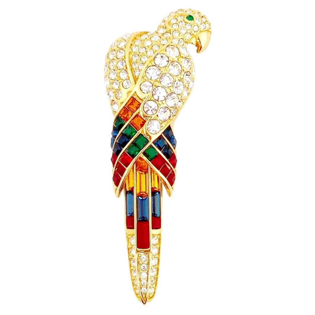 Rainbow Crystal Encrusted Parrot Figural Brooch By Nolan Miller, 1990s