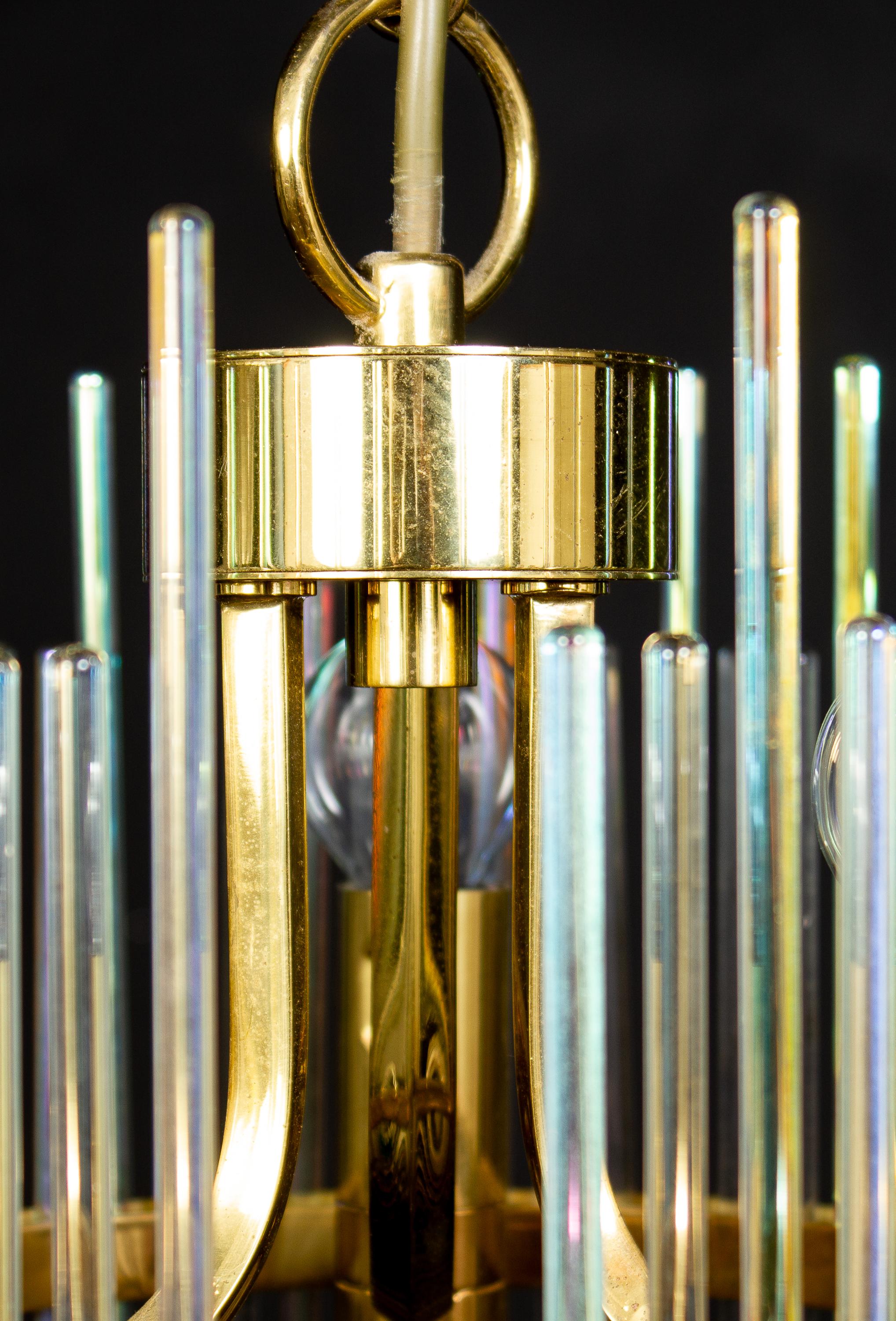Rainbow Crystal Rod and Brass Chandelier or Lantern by Gaetano Sciolari, 1960s For Sale 1