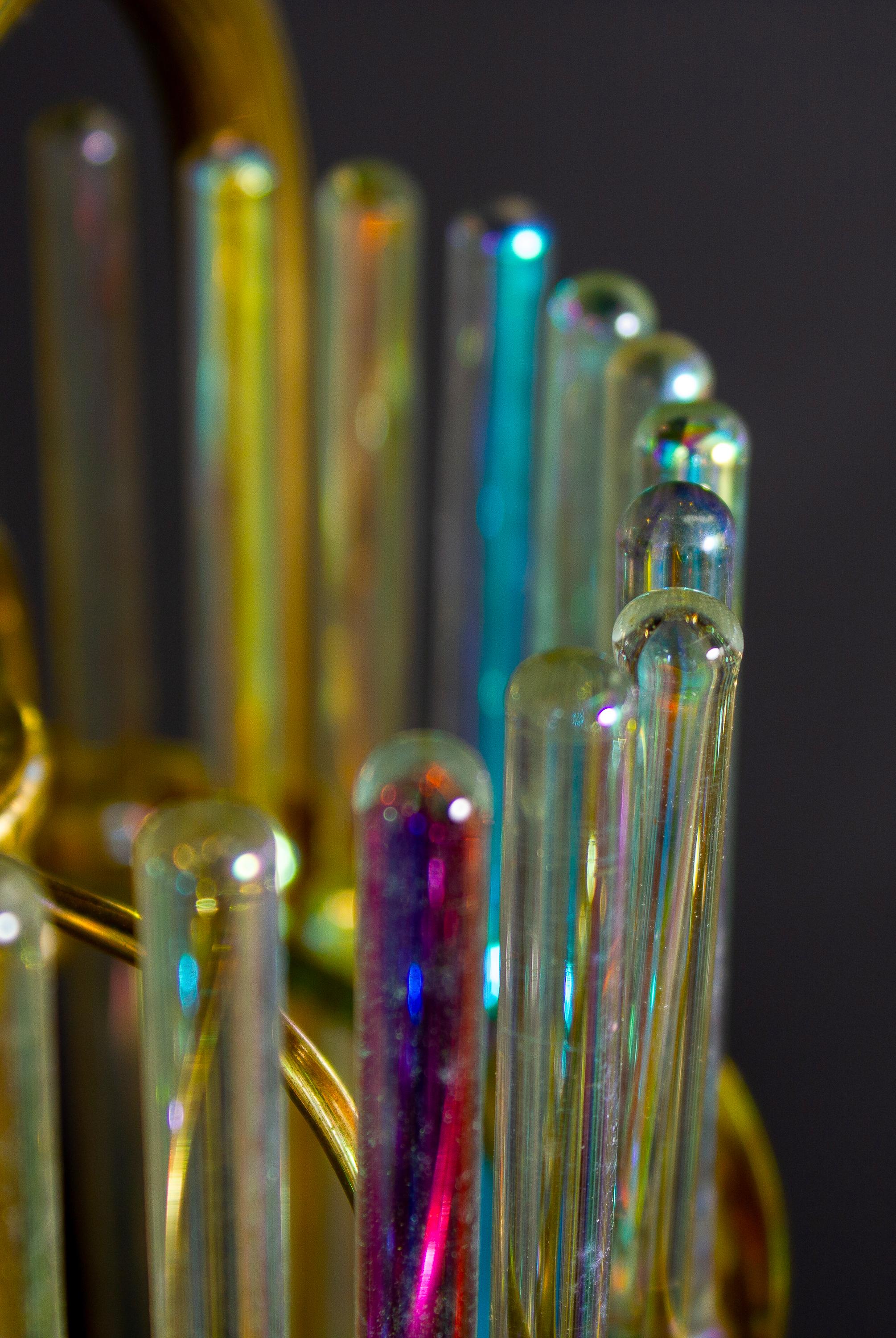 Rainbow Crystal Rod and Brass Chandelier or Lantern by Gaetano Sciolari, 1960s For Sale 4