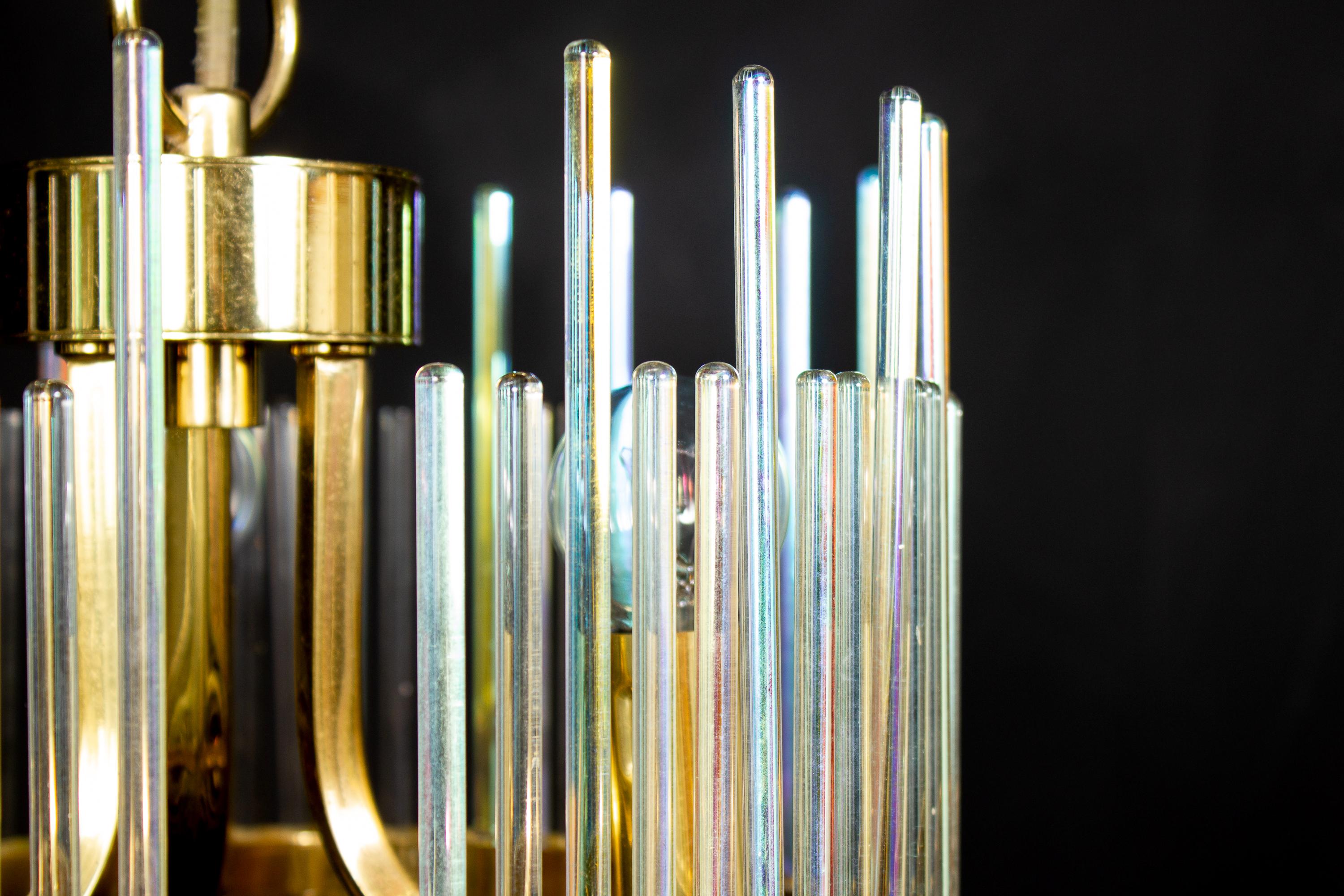 Italian Rainbow Crystal Rod and Brass Chandelier or Lantern by Gaetano Sciolari, 1960s For Sale