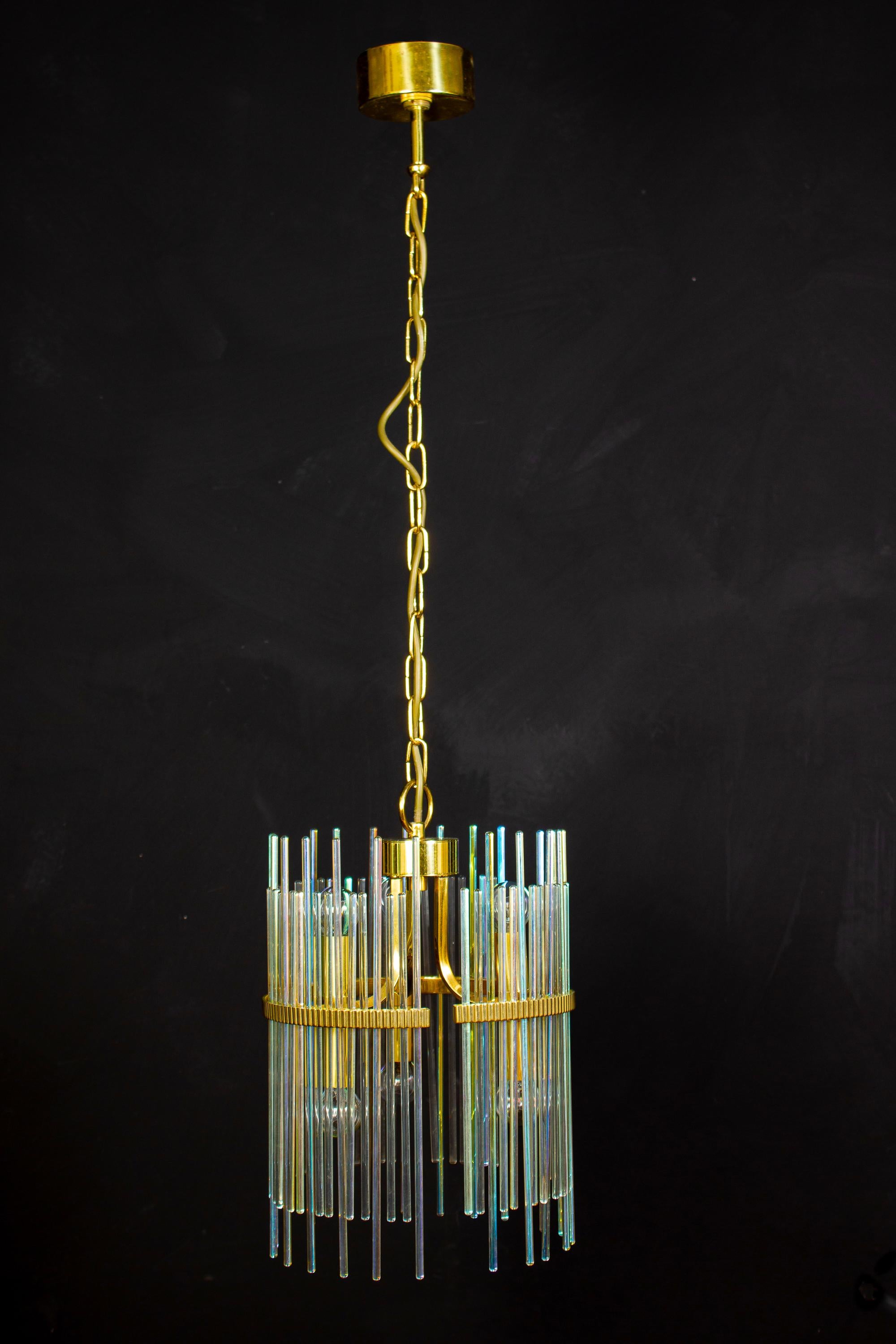Italian Rainbow Crystal Rod and Brass Chandelier or Lantern by Gaetano Sciolari, 1960s For Sale