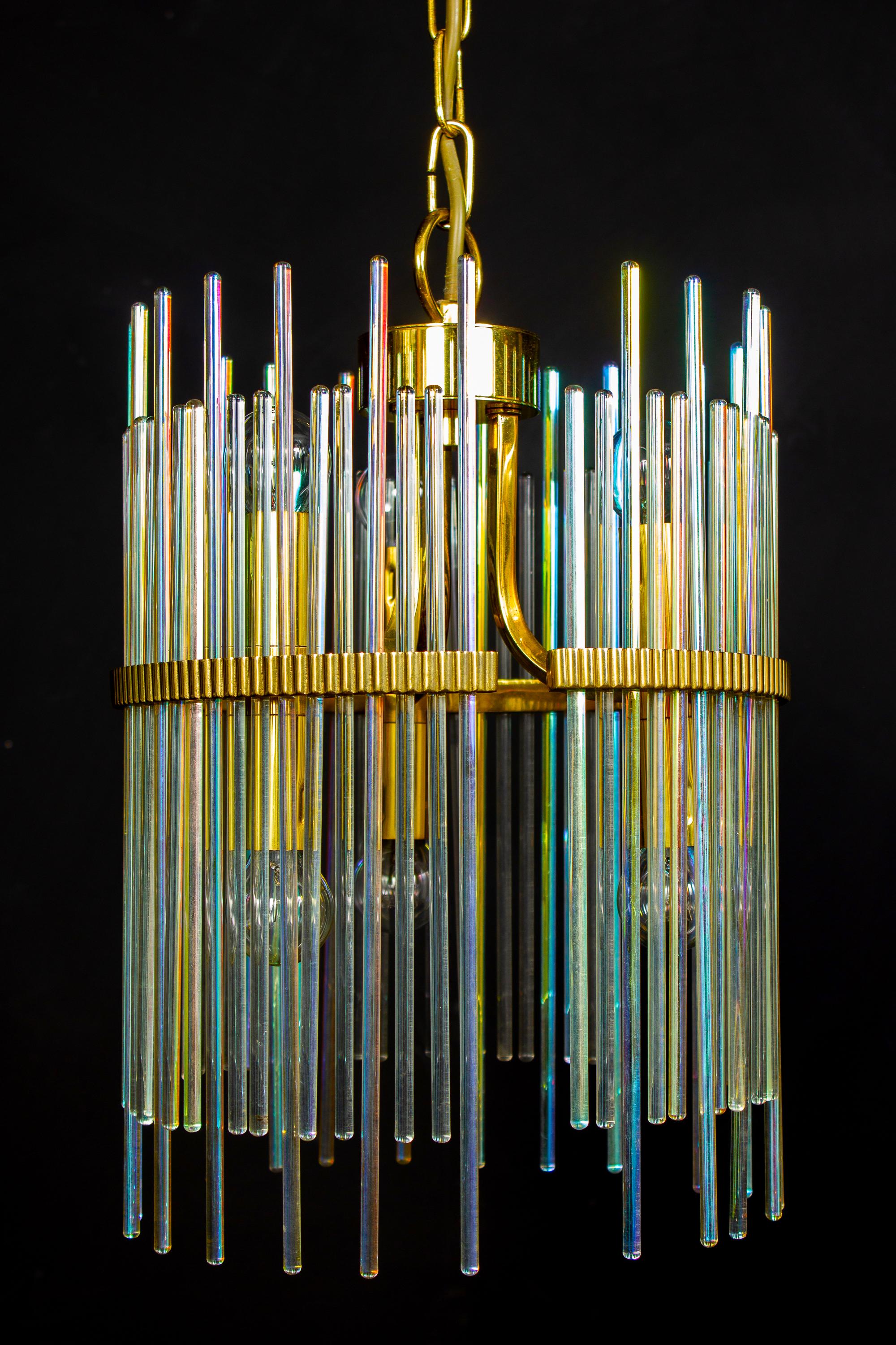 Rainbow Crystal Rod and Brass Chandelier or Lantern by Gaetano Sciolari, 1960s In Excellent Condition For Sale In Rome, IT