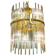 Lustre ou lanterne en tige de cristal arc-en-ciel et laiton de Gaetano Sciolari, années 1960