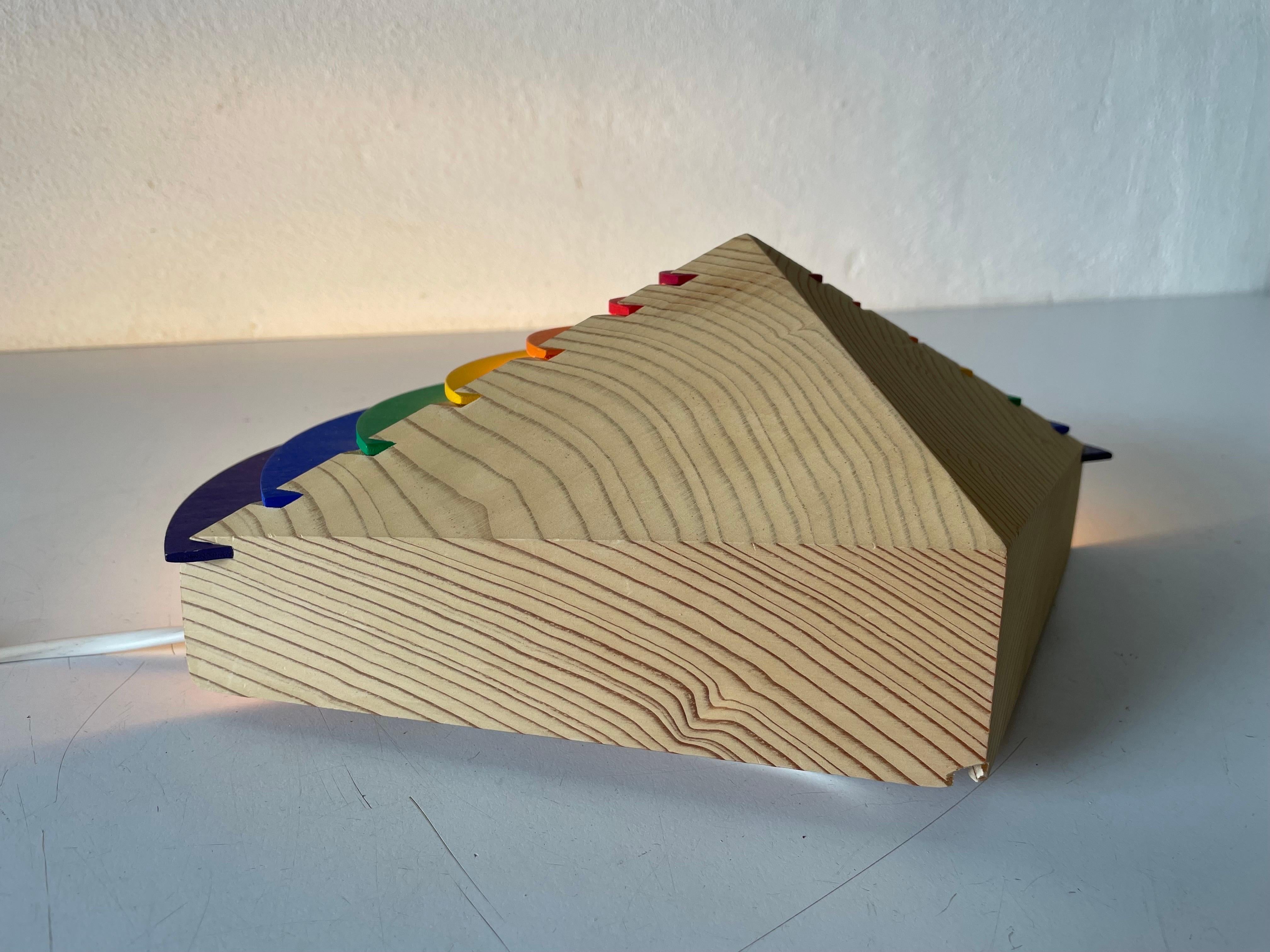 Rainbow design Wood Night Lamp by Kiener Zürich, in Style of Memphis Group, 1980 For Sale 4