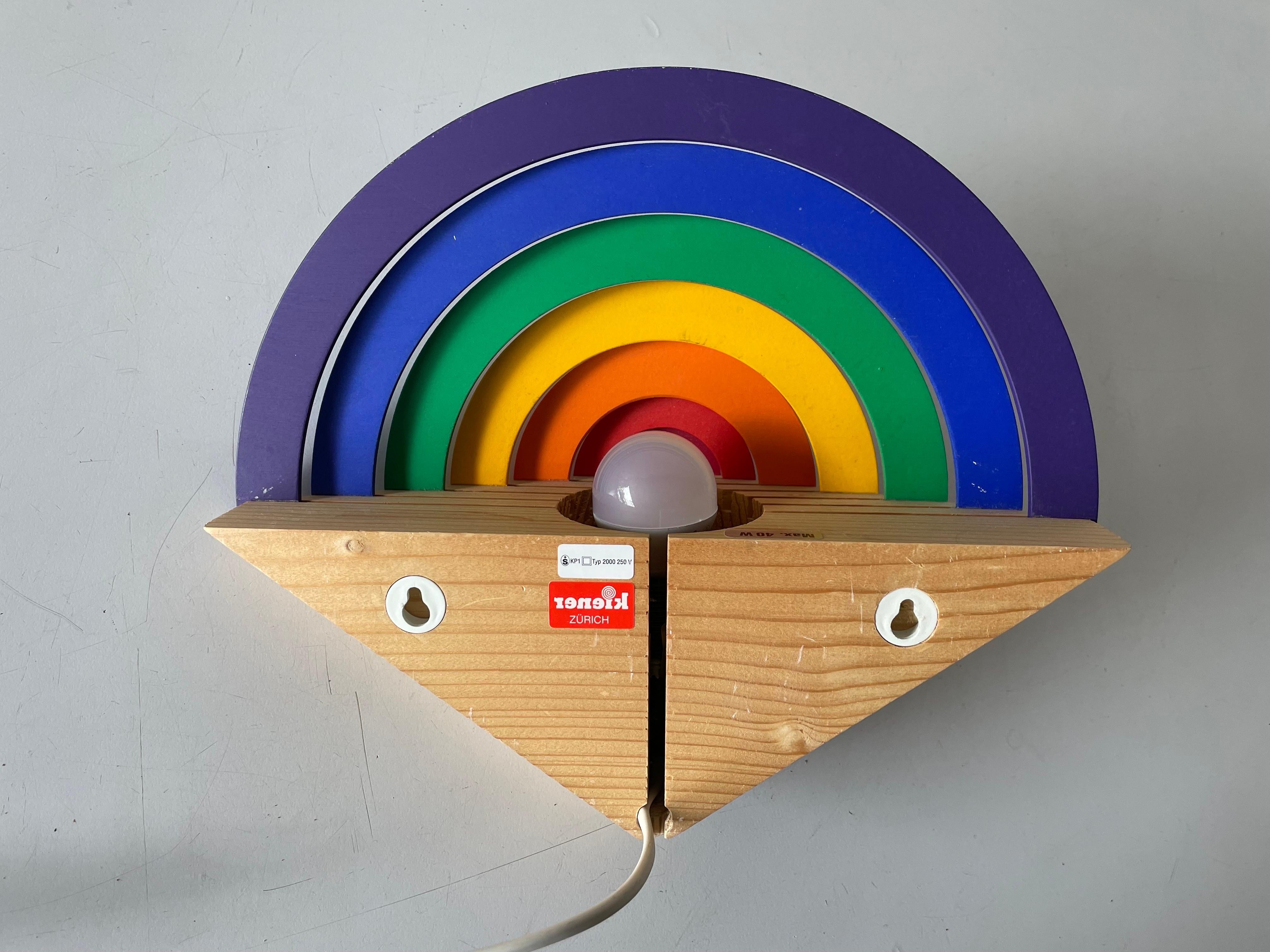 Rainbow design Wood Night Lamp by Kiener Zürich, in Style of Memphis Group, 1980 For Sale 5