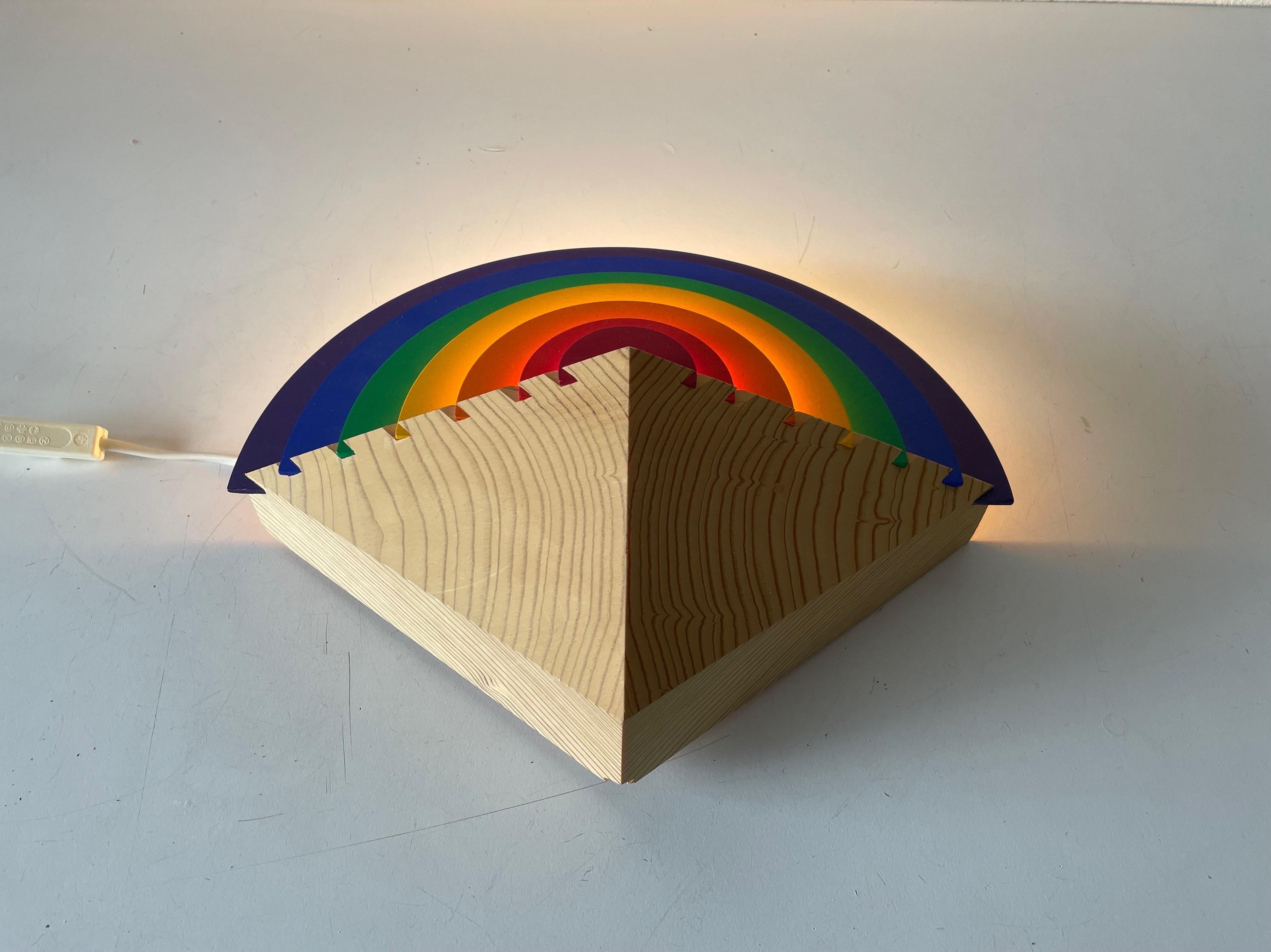 Late 20th Century Rainbow design Wood Night Lamp by Kiener Zürich, in Style of Memphis Group, 1980 For Sale