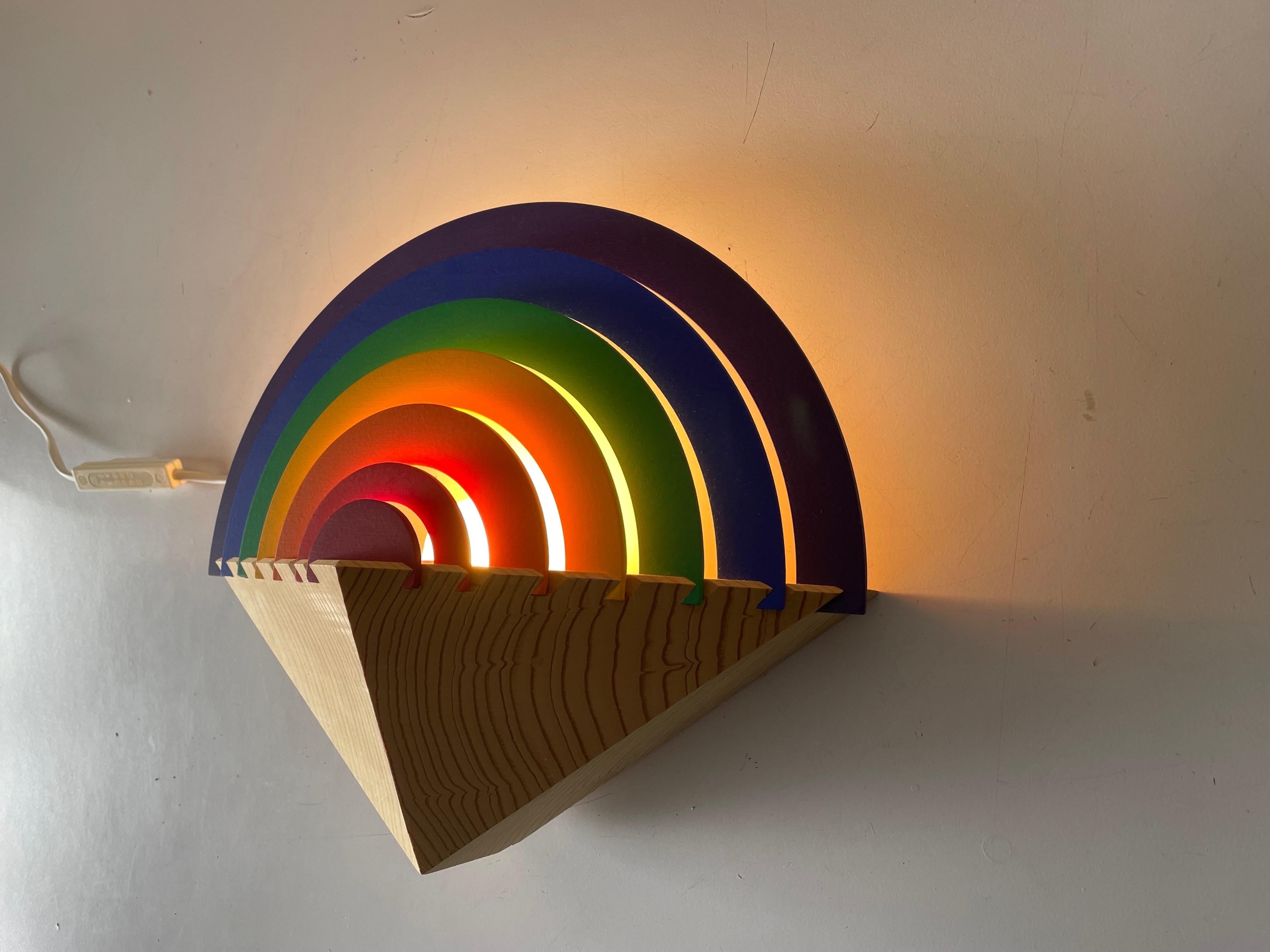 Rainbow design Wood Night Lamp by Kiener Zürich, in Style of Memphis Group, 1980 For Sale 3