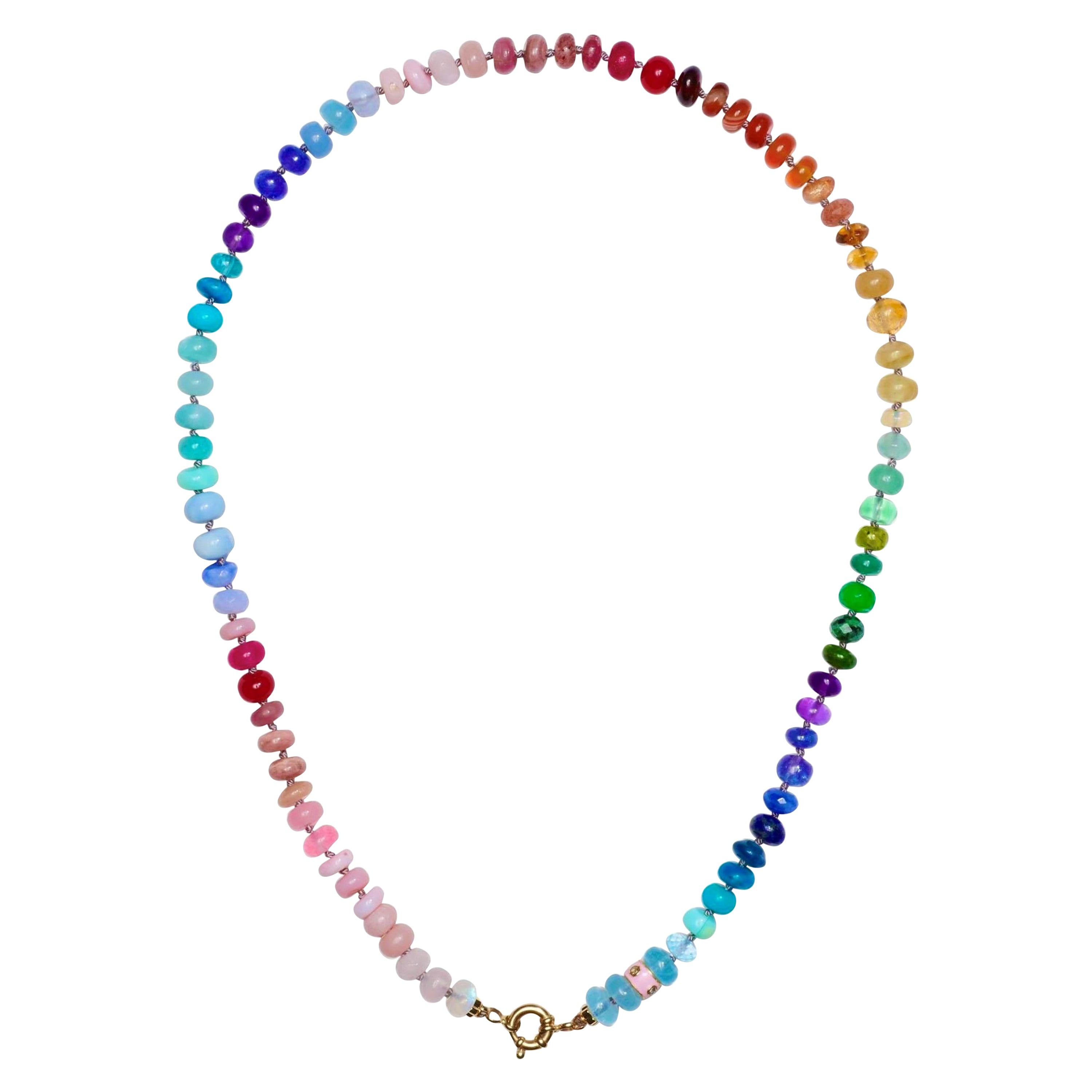 RAINBOW Diamond 105 Carat Sapphire and Emerald Necklace in 14K Solid Gold For Sale