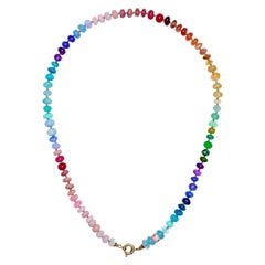 RAINBOW Diamond 105 Carat Sapphire and Emerald Necklace in 14K Solid Gold