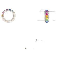 Rainbow Diamond Sapphire Semiprecious Stone White 18Kt Gold Ring Made in Italy