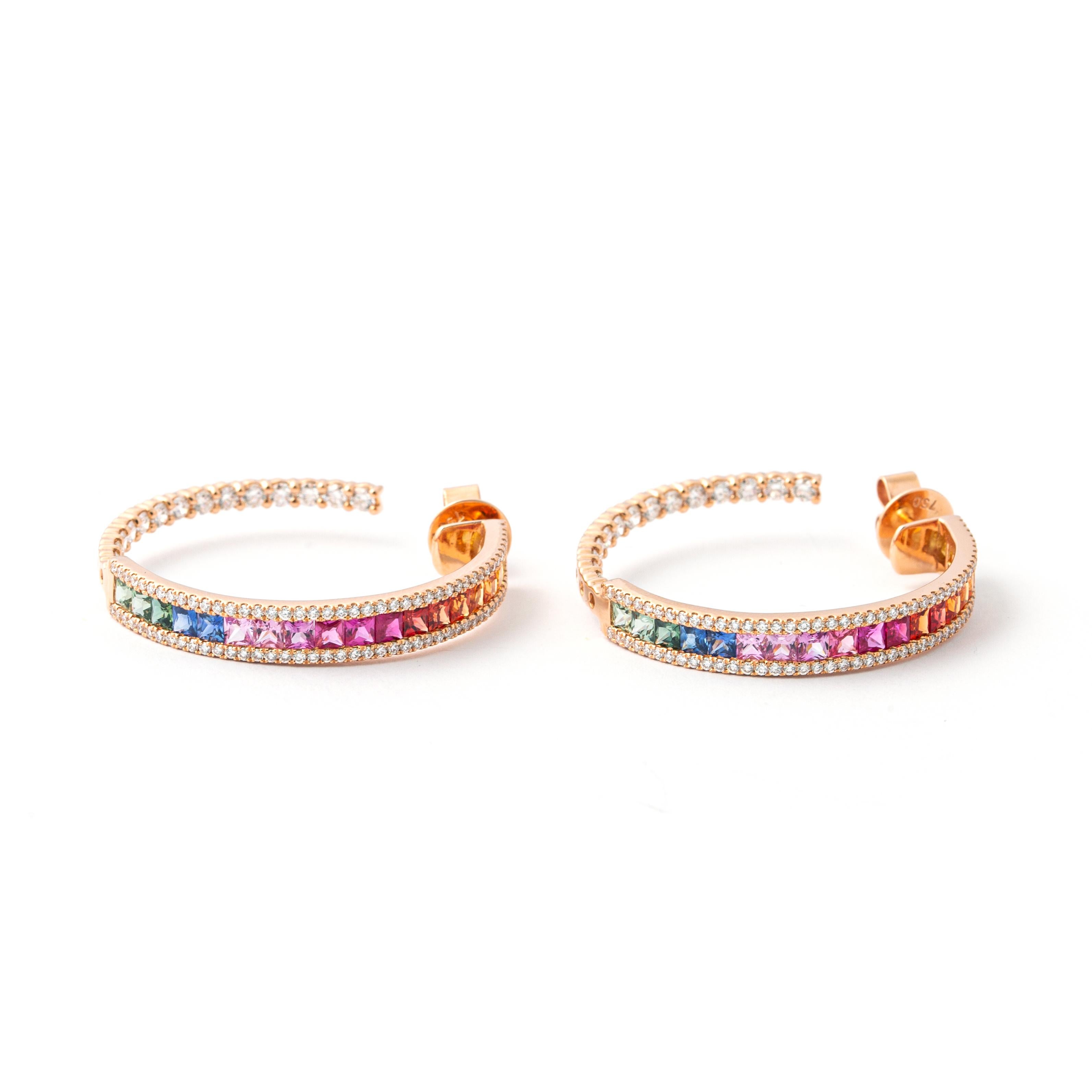 Round Cut Rainbow Diamonds Earrings For Sale