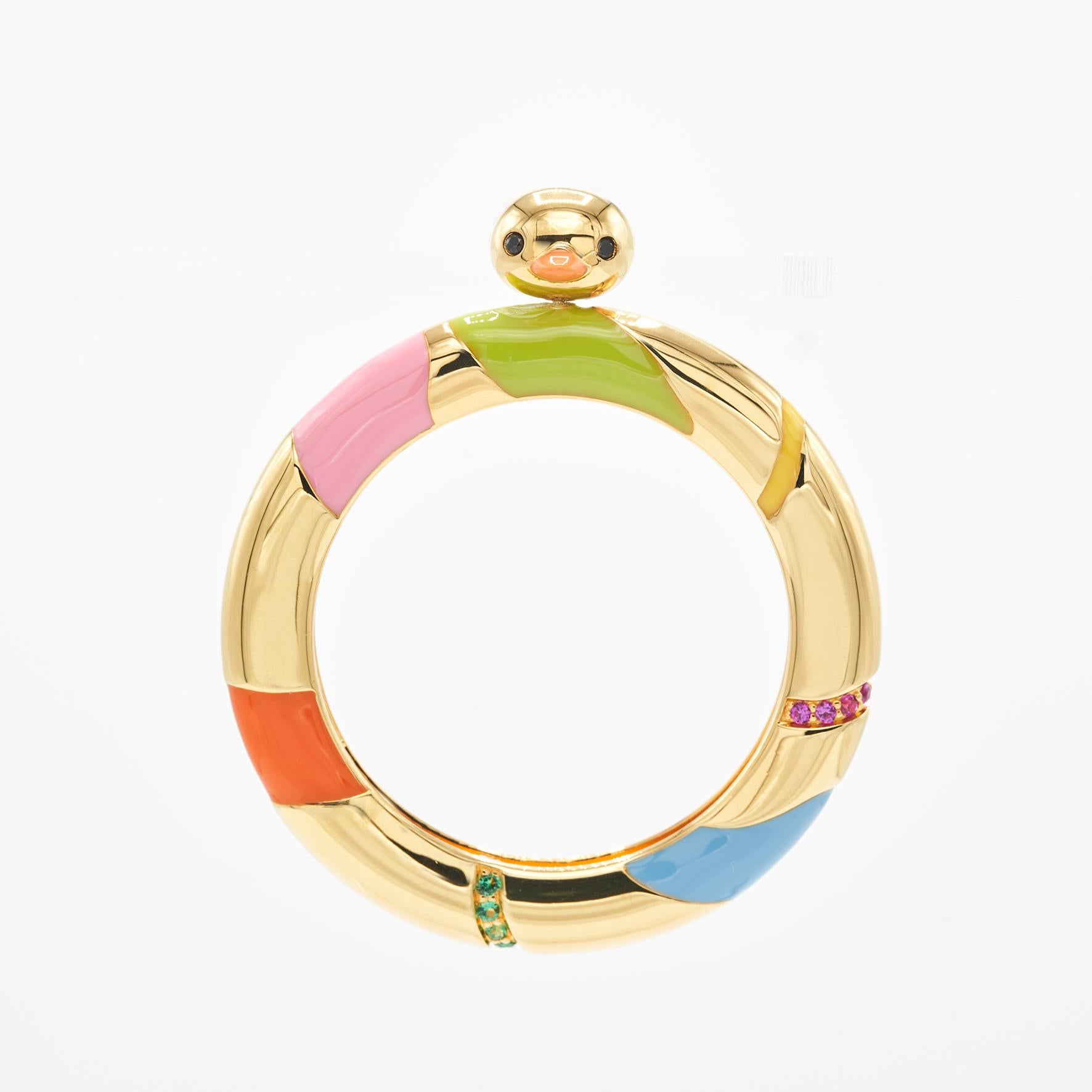 Rainbow Duck Enamel Ear Hoops In New Condition For Sale In New York, NY