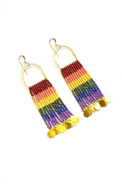 Rainbow Beaded Earrings with brass charms