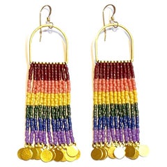 Rainbow Beaded Earrings with brass charms
