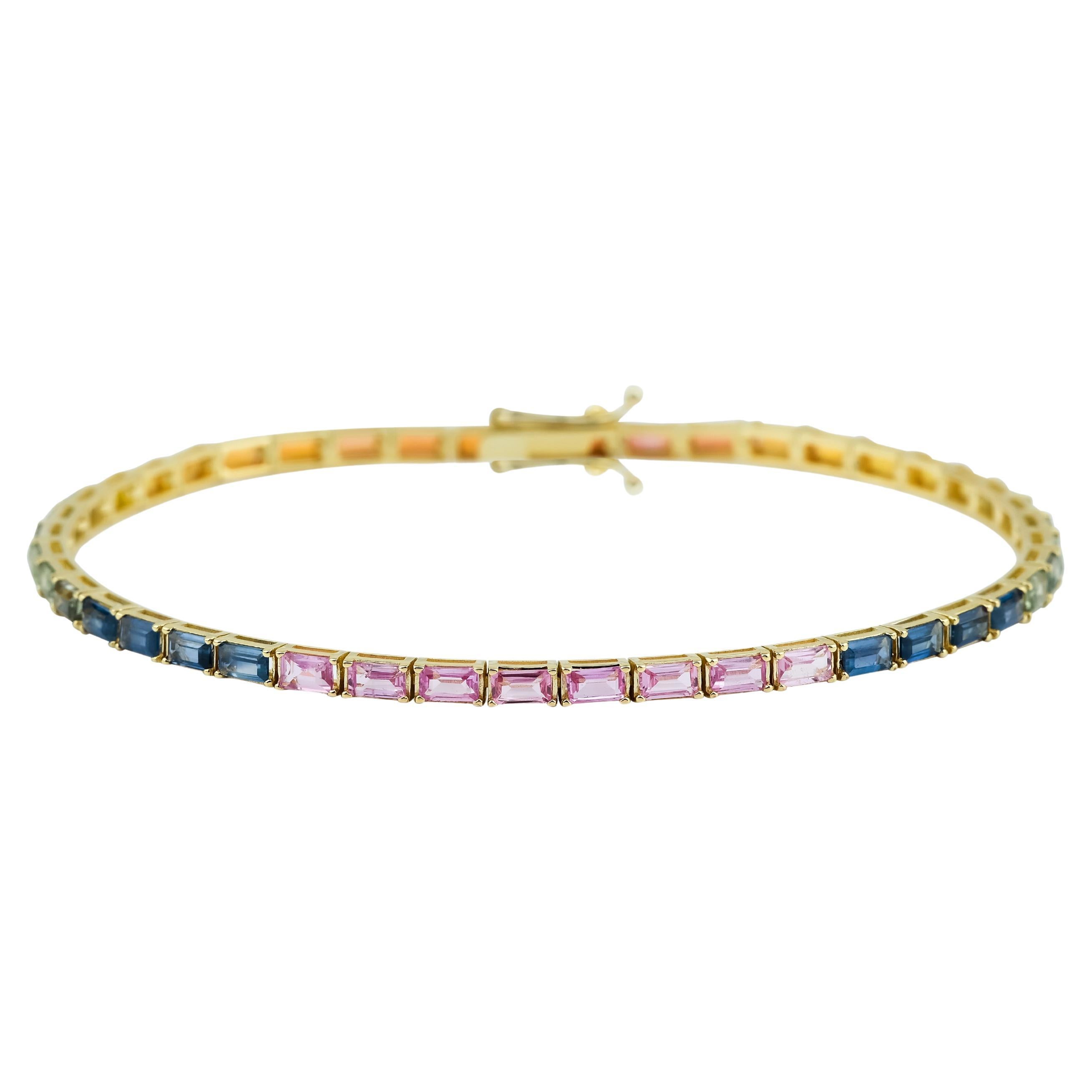 Rainbow Emerald Cut Sapphire Tennis Bracelet 7.75ctw For Sale