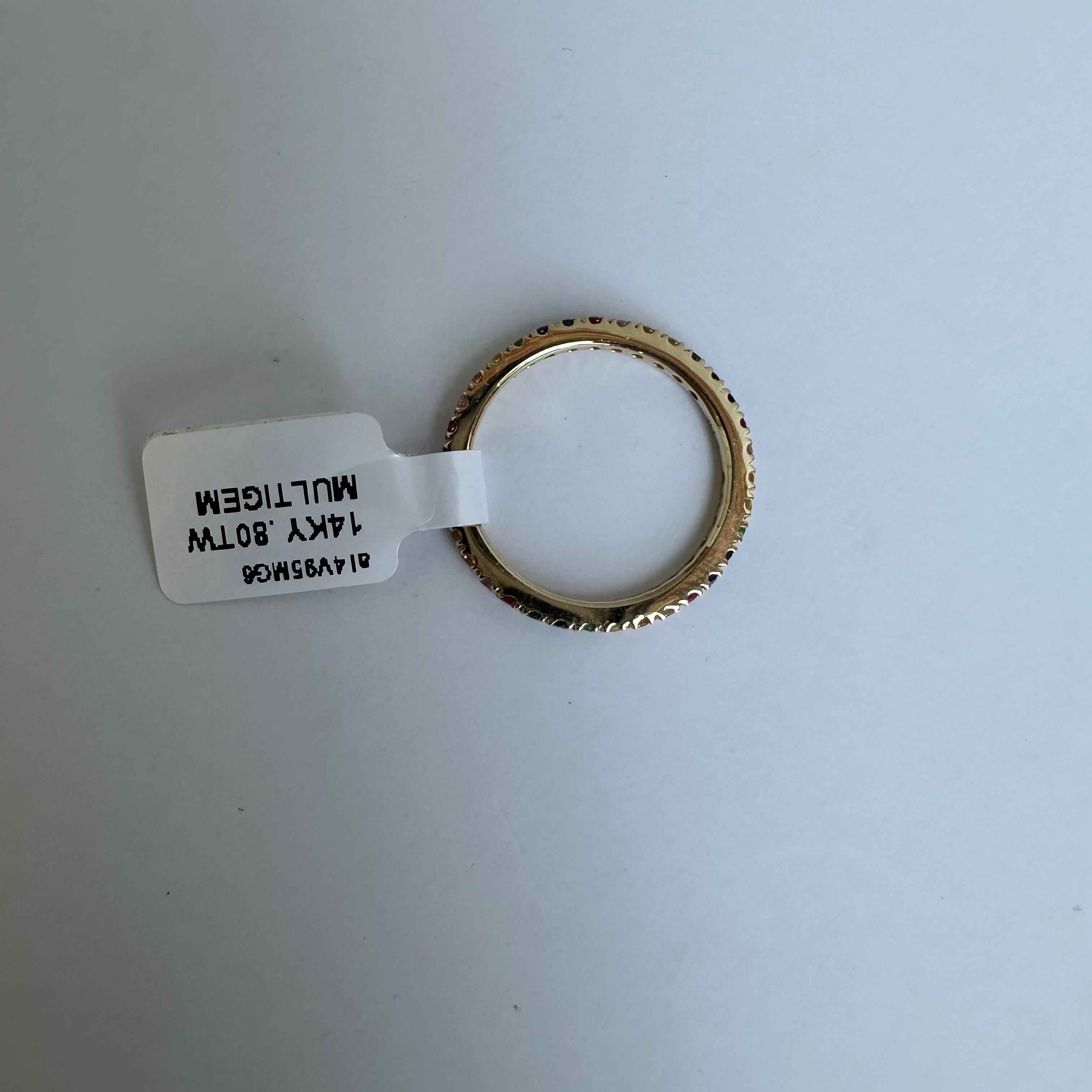 Rainbow Eternity Ring in 14kt Yellow Gold - 0.80ctw, Size 6.25, New In New Condition For Sale In West Hempstead, NY