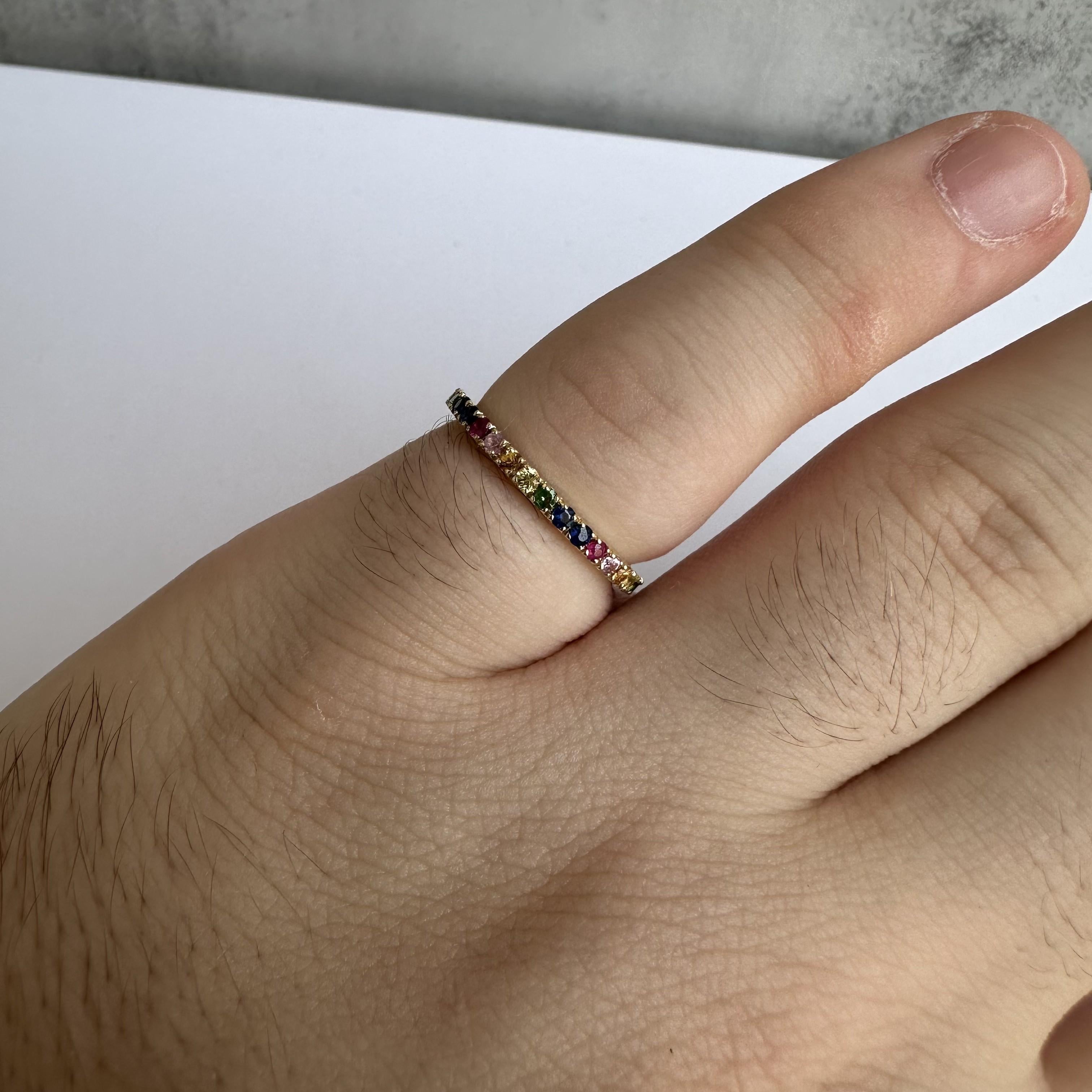 Women's Rainbow Eternity Ring in 14kt Yellow Gold - 0.80ctw, Size 6.25, New For Sale
