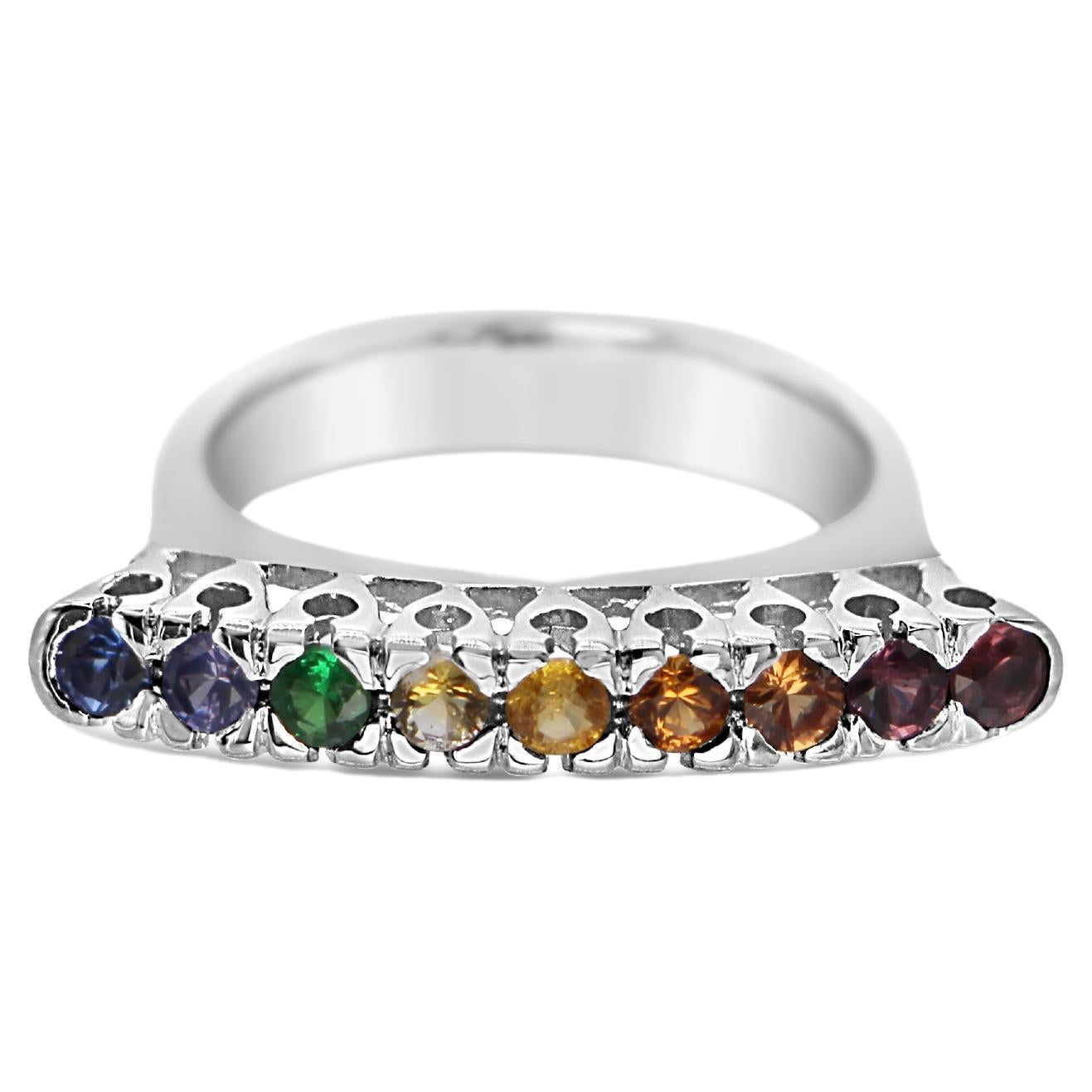 Anillo Eternidad Arco Iris Zafiro Esmeralda Citrino y Más Piedras Preciosas 18Kt