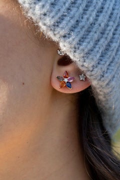 Rainbow Flower Sapphire Stud Earrings