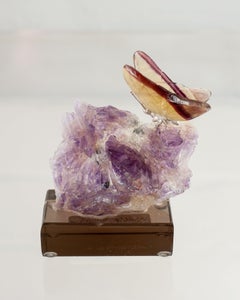 Rainbow Fluorite Butterfly on Purple Amethyst Mineral Base