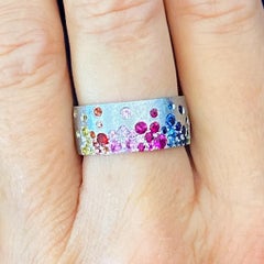 Brazalete para puros Rainbow Galaxy Confetti, 8,5 mm de ancho Oro blanco de 14 quilates acabado satinado