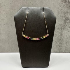 Rainbow Gemstone Bar Necklace 14kt Yellow Gold 0.72ctw Adjustable New