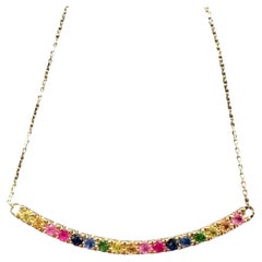 Rainbow Gemstone Bar Necklace 14kt Yellow Gold 0.72ctw Adjustable New