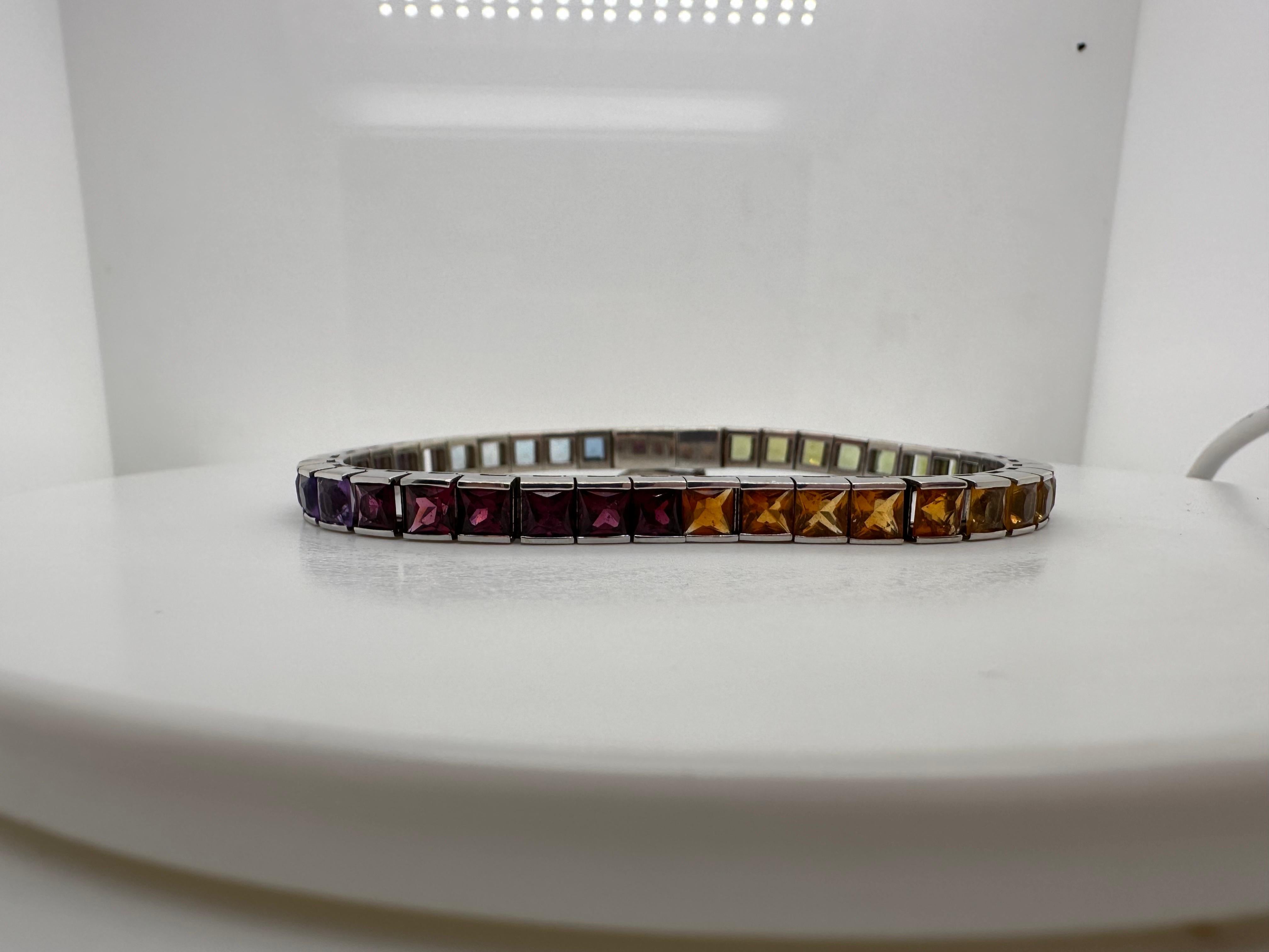Rainbow gemstone bracelet 14KT gold tennis bracelet  For Sale 6