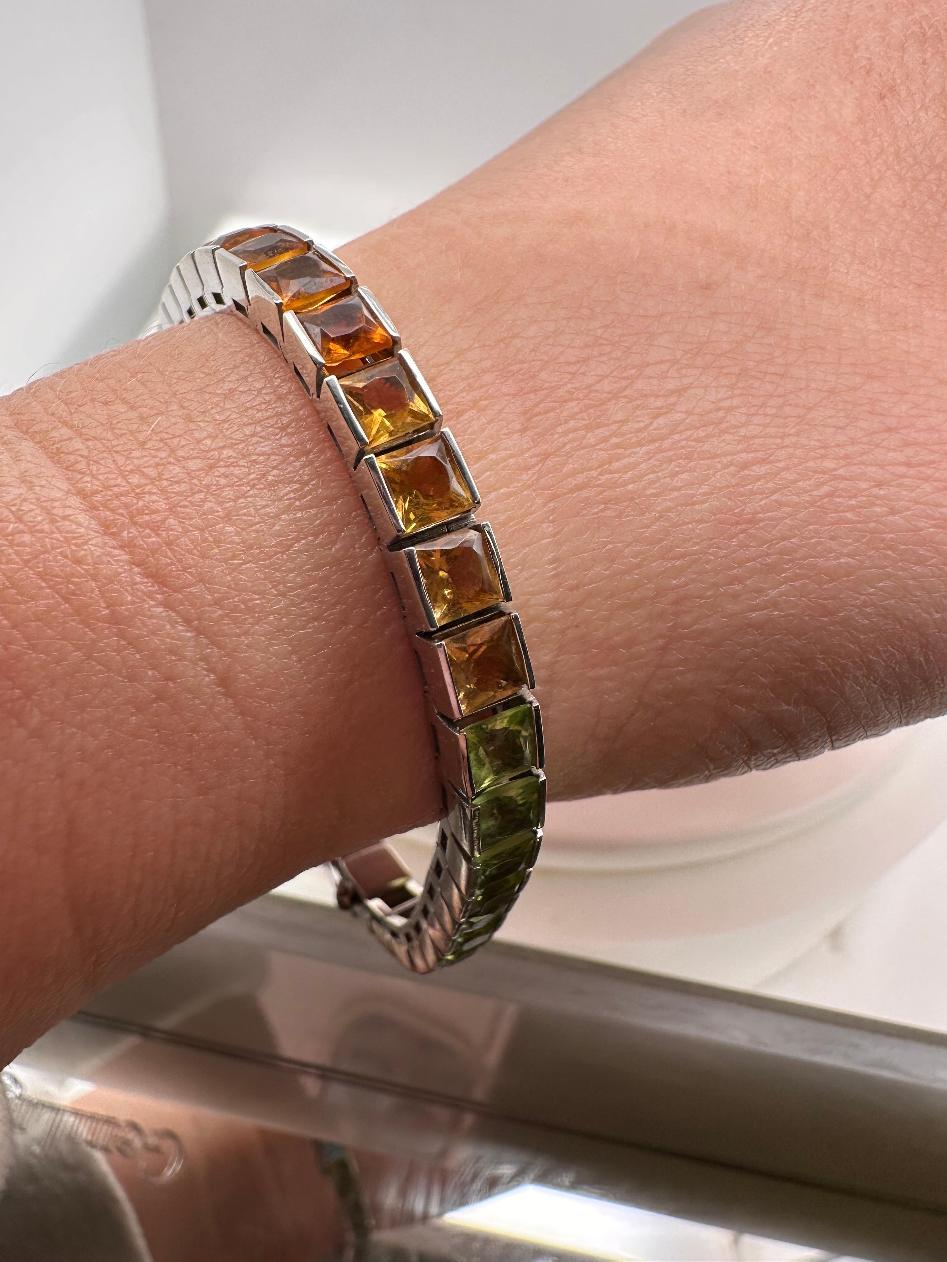 Rainbow gemstone bracelet 14KT gold tennis bracelet  For Sale 3