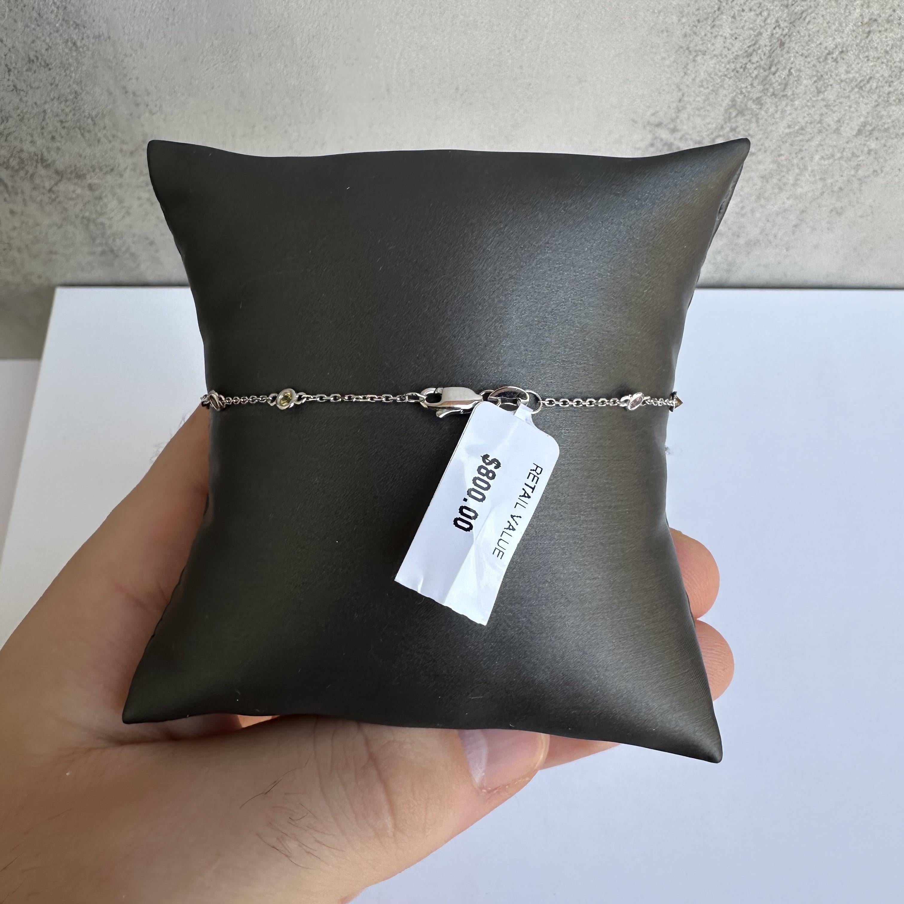 Regenbogen-Edelsteinarmband aus 14 Karat Weißgold - 0,55 Karat natürliche mehrfarbige Edelsteine im Zustand „Neu“ in West Hempstead, NY