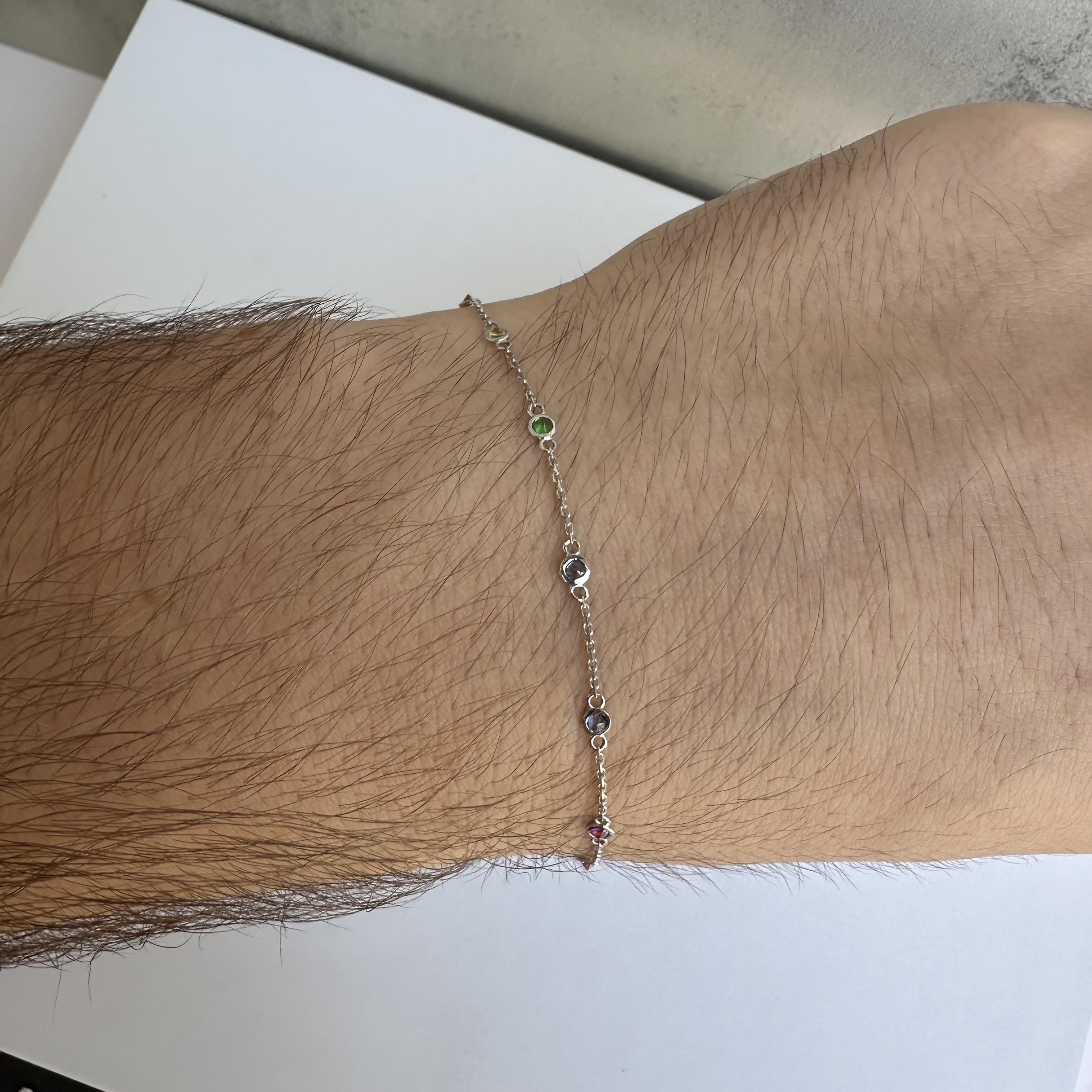 Regenbogen-Edelsteinarmband aus 14 Karat Weißgold - 0,55 Karat natürliche mehrfarbige Edelsteine für Damen oder Herren