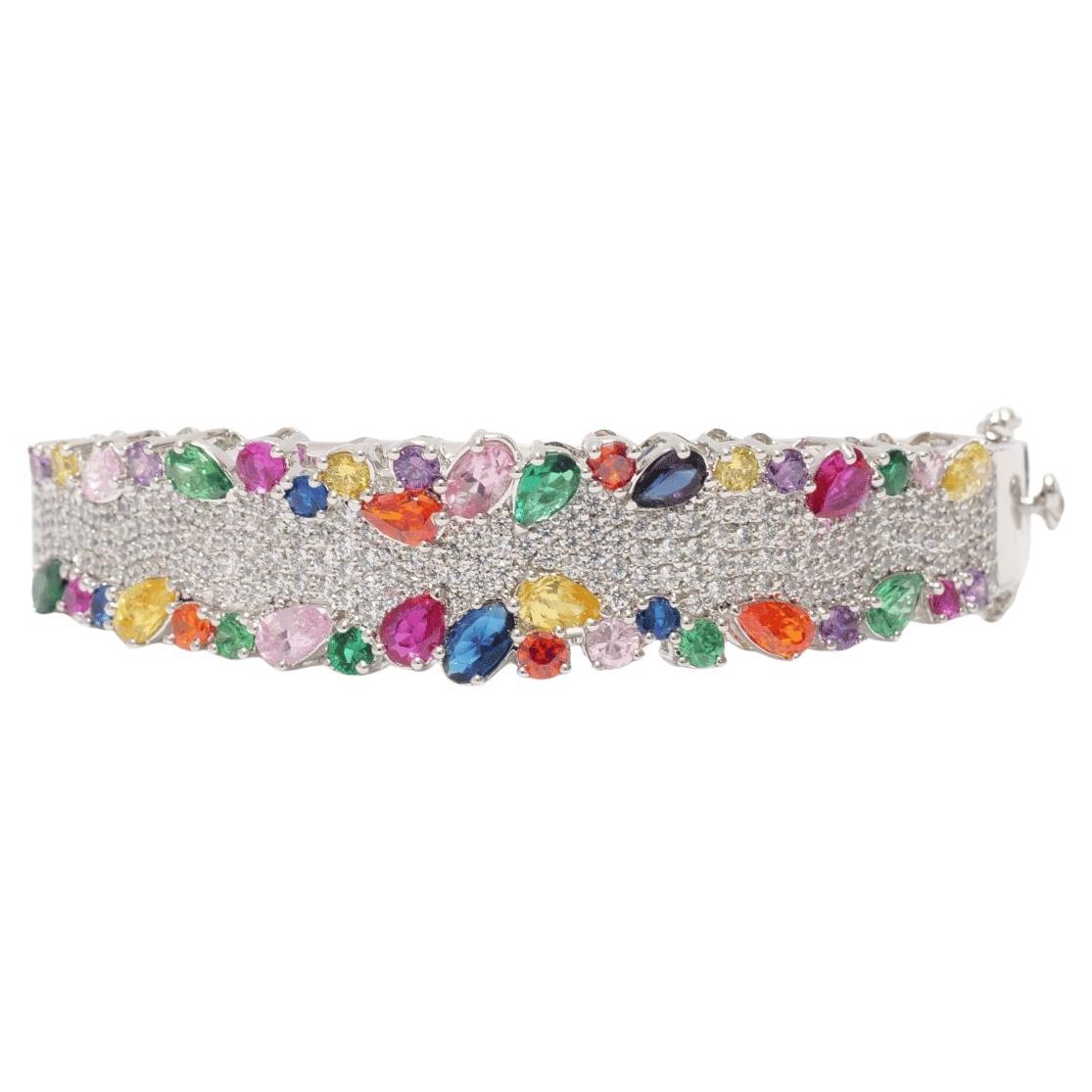 Bracelet cocktail en or massif 14k avec pierres précieuses Rainbow Diamonds (certifié)