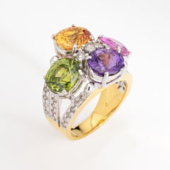 Anello con gemme Rainbow Diamonds Estate in oro giallo 14k Multi Cocktail Ring Sz 5.5