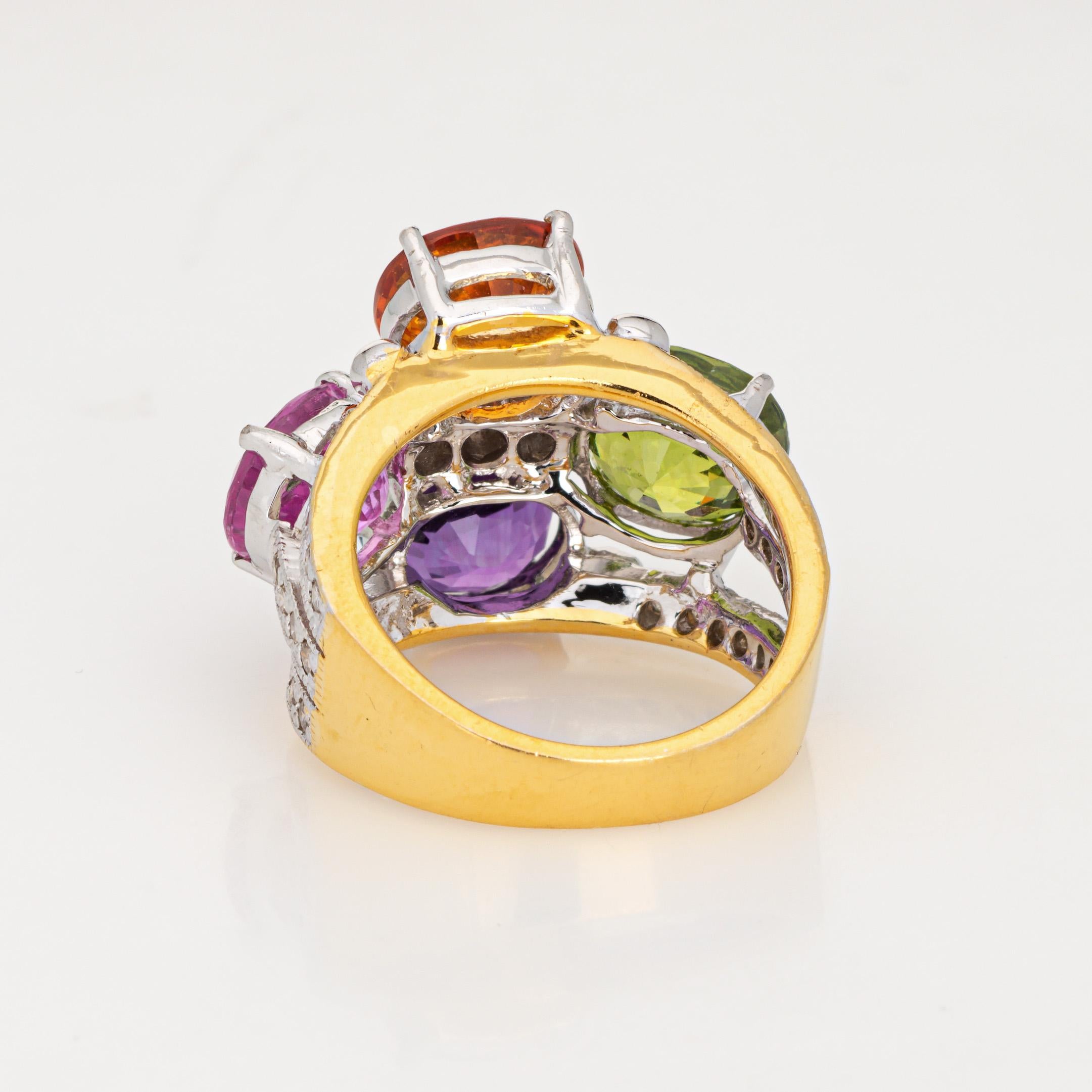 Rainbow Gemstone Diamond Ring Estate 14k Yellow Gold Multi Cocktail Ring Sz 5.5 In Good Condition For Sale In Torrance, CA