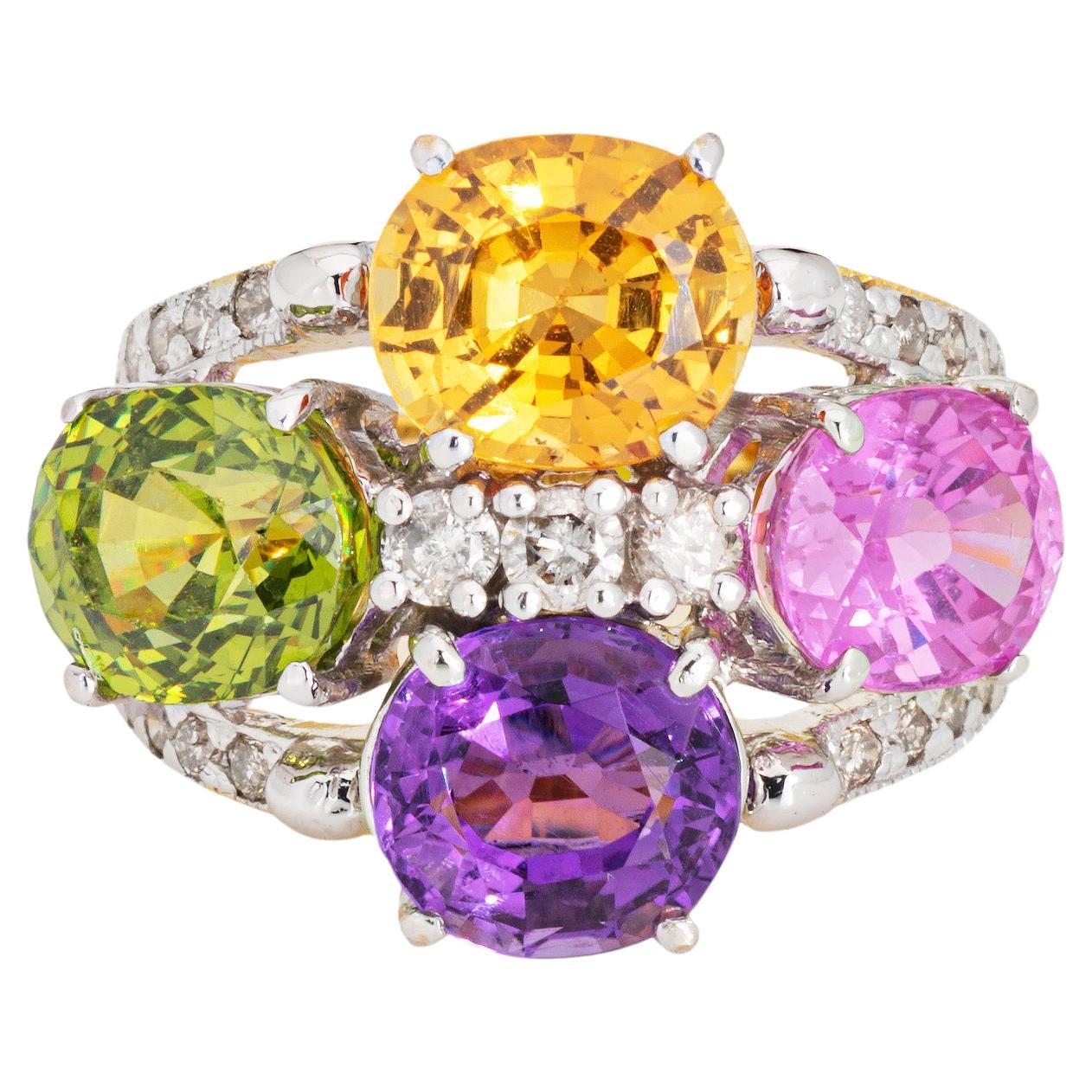Rainbow Gemstone Diamond Ring Estate 14k Yellow Gold Multi Cocktail Ring Sz 5.5