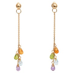 Rainbow Gemstone Earrings 2.5" Drops Estate 14k Yellow Gold Briolette Jewelry