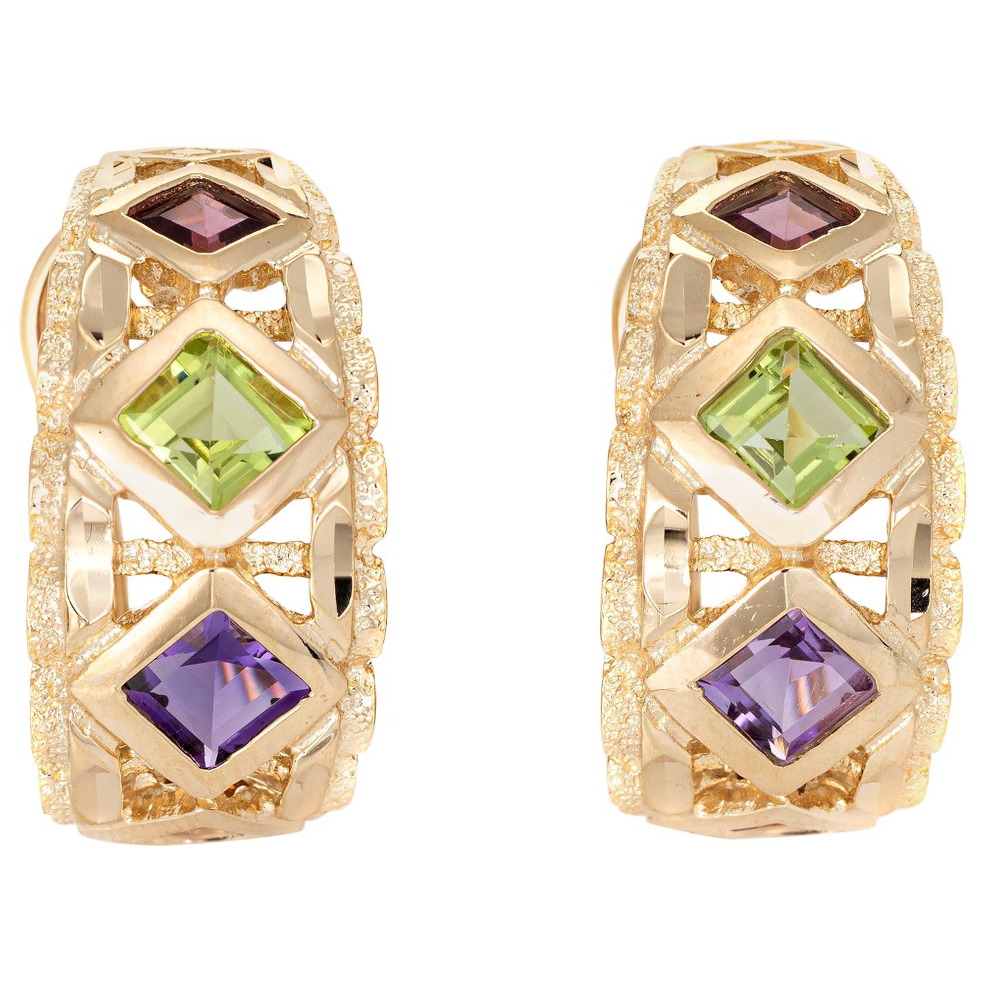 Mexican Vintage Jewelry Taxco Sterling Silver Gemstone Hoop Earrings