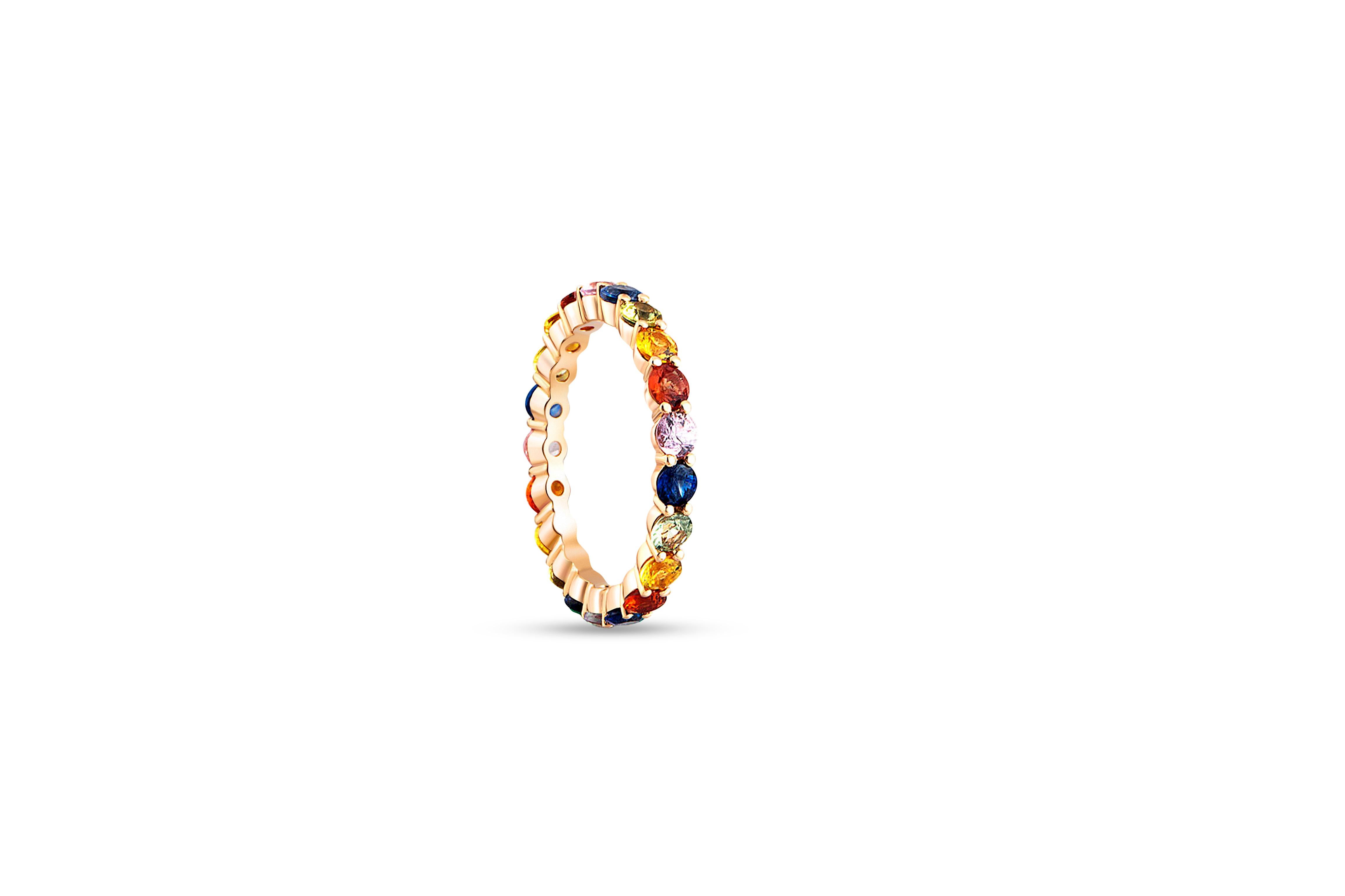 Regenbogen Edelstein Ewigkeit 14k Gold Ring Band (Moderne) im Angebot