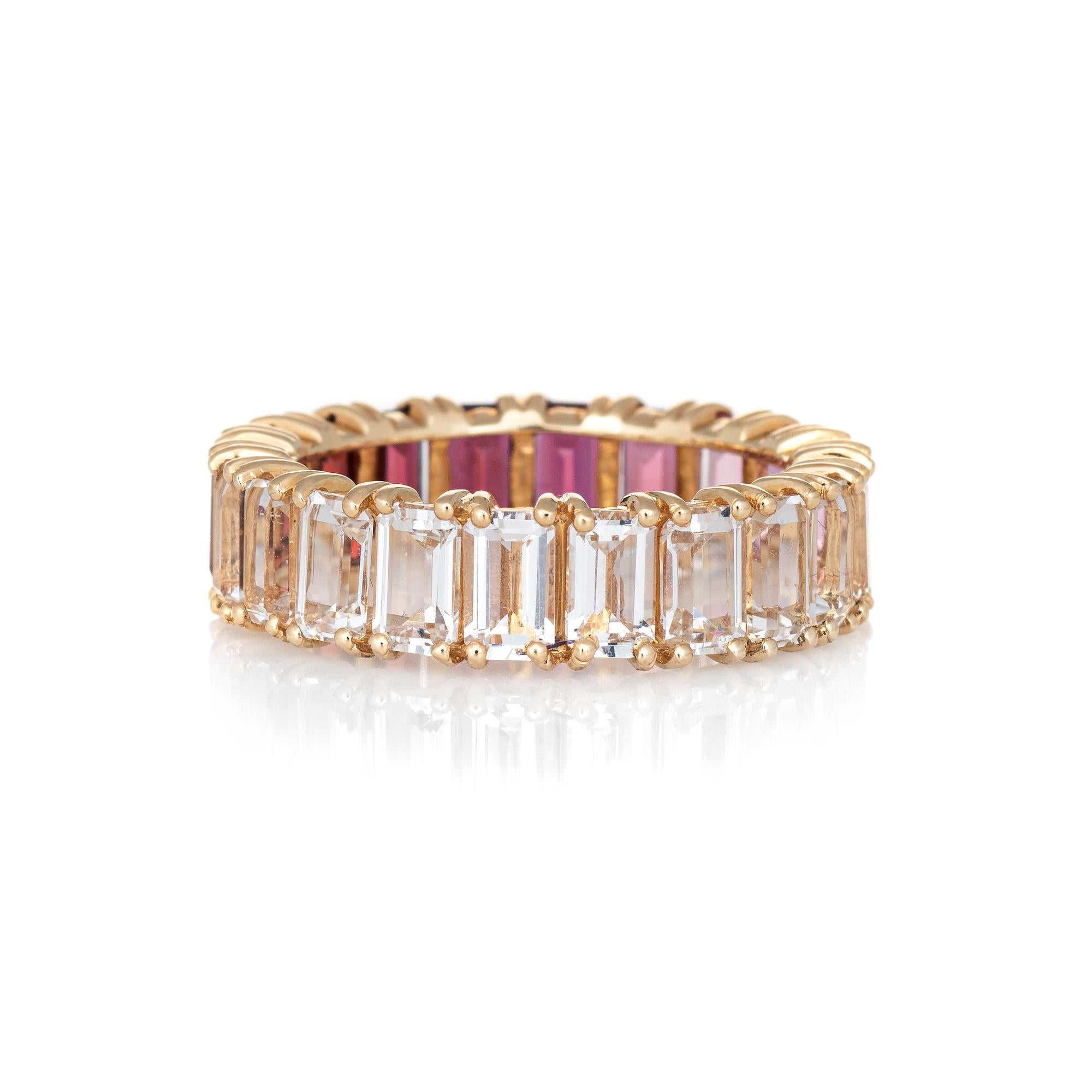 Modern Rainbow Gemstone Eternity Ring 14 Karat Yellow Gold Jewelry Emerald Cuts
