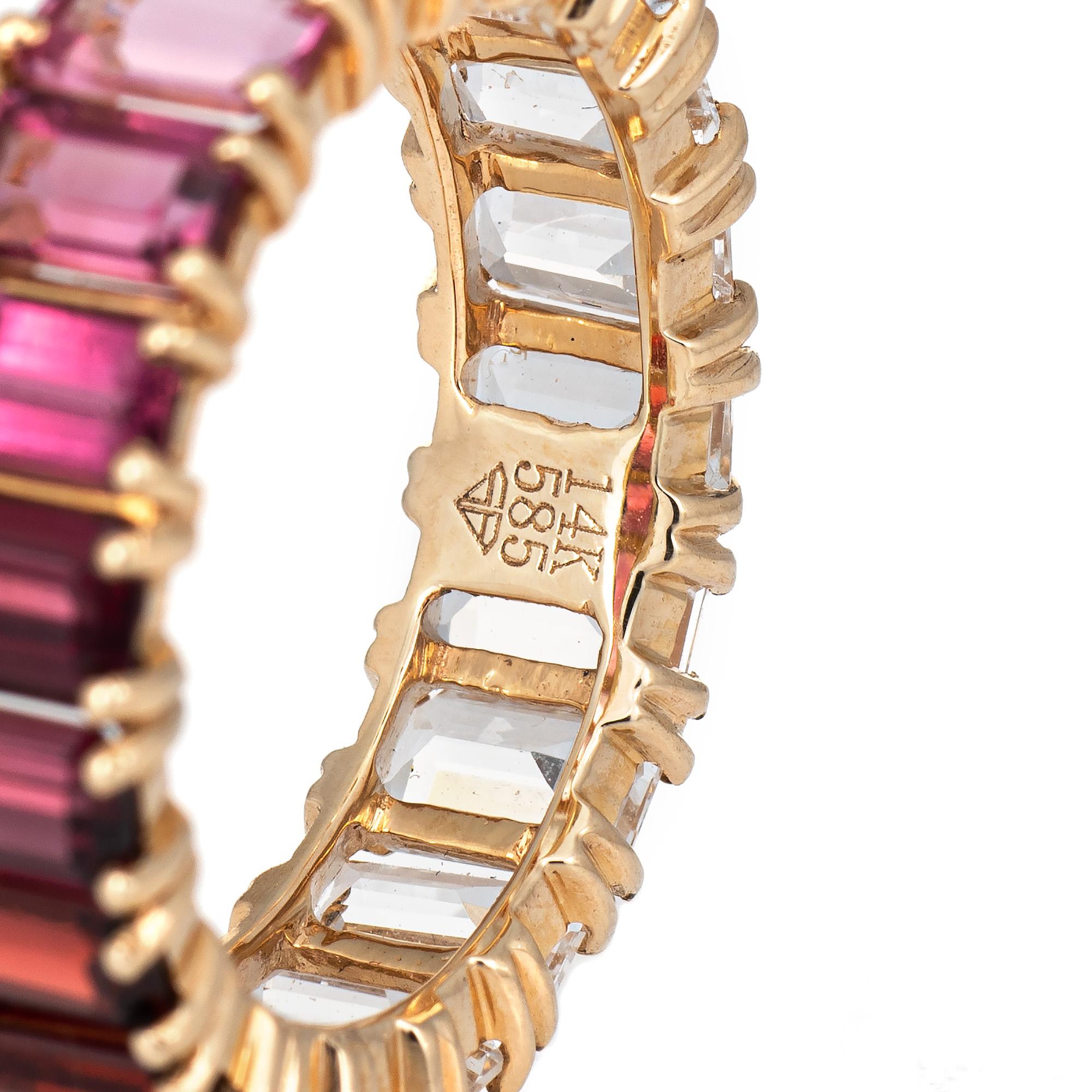 Women's Rainbow Gemstone Eternity Ring 14 Karat Yellow Gold Jewelry Emerald Cuts