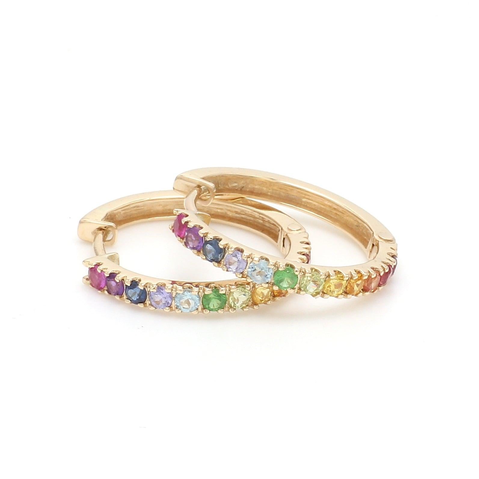 Contemporary Rainbow Gemstone Mini Hoops in 18k Gold