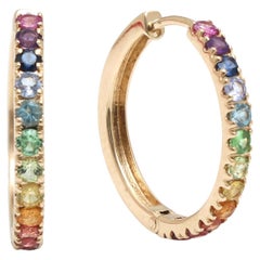 Rainbow Gemstone Mini Hoops in 18k Gold