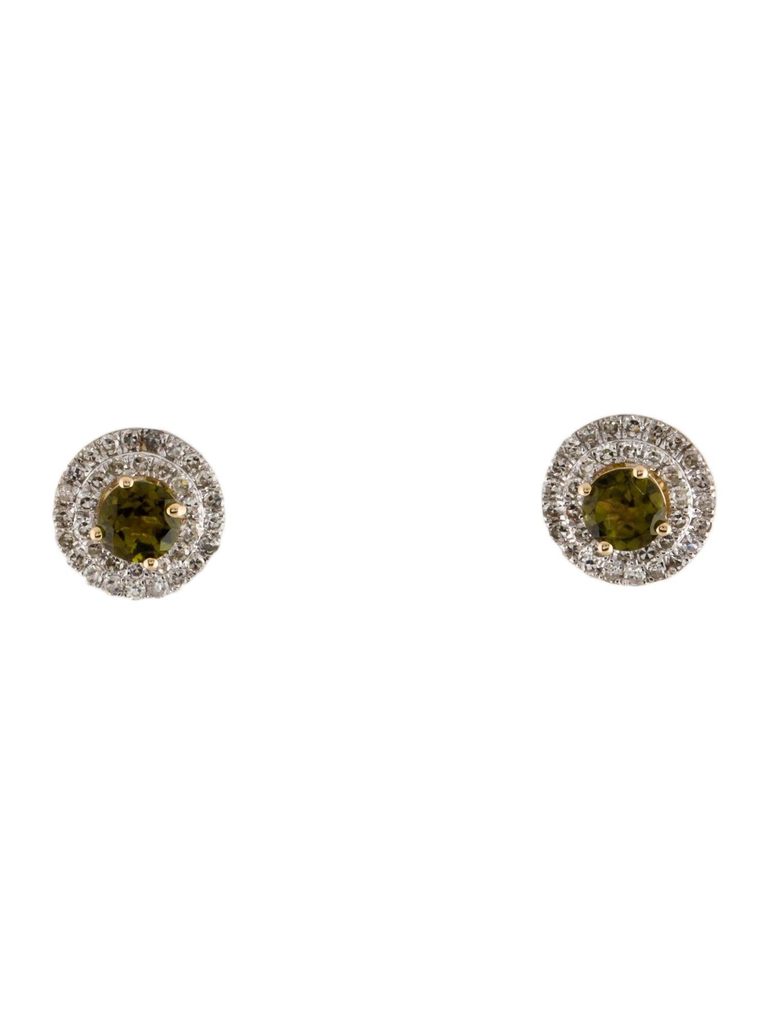 14K Tourmaline & Diamond Stud Earrings - Timeless Exquisite Gemstone Jewelry In New Condition For Sale In Holtsville, NY